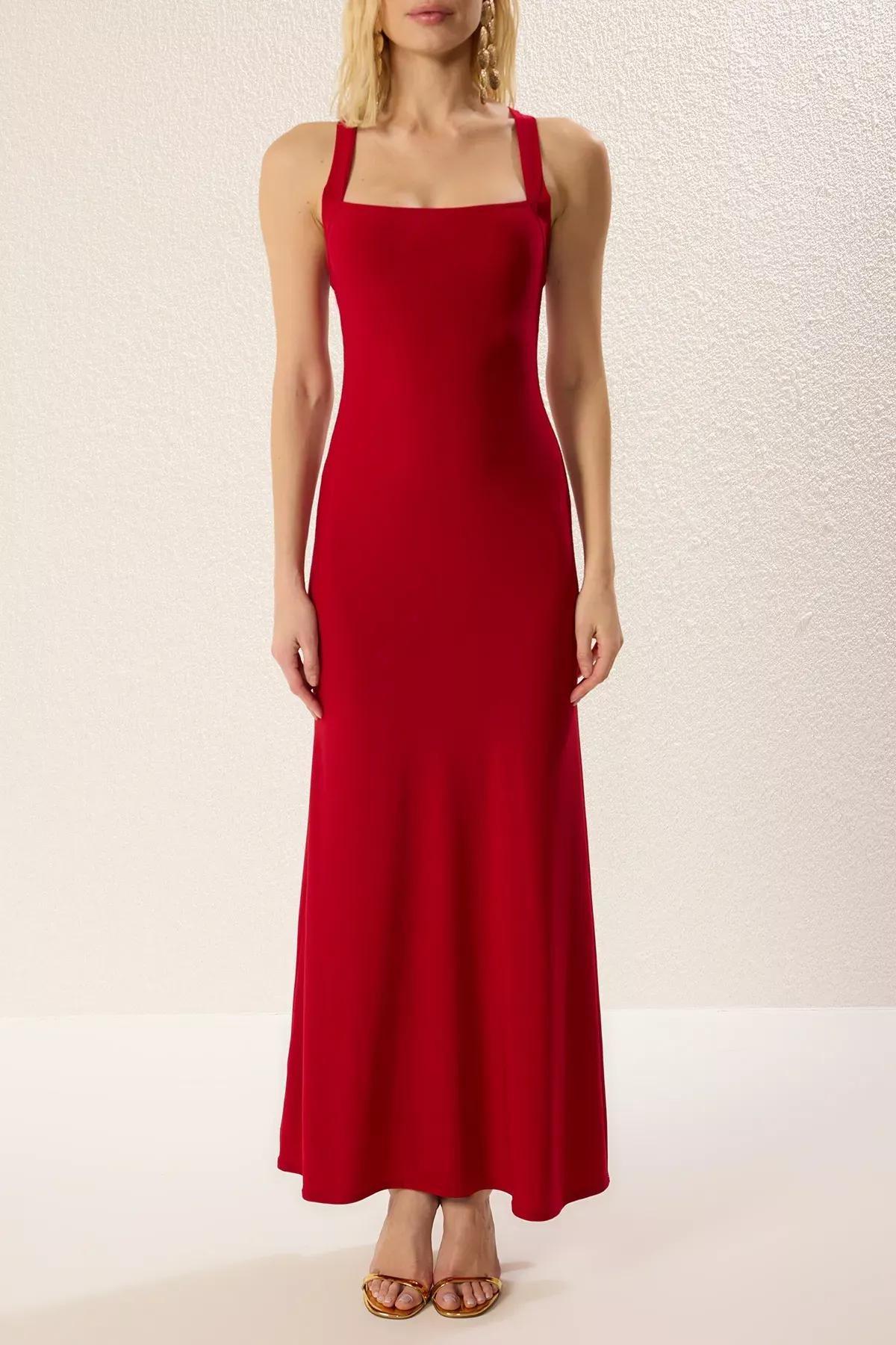 Red Knitted Maxi Occasionwear Dress, Red, large image number 3