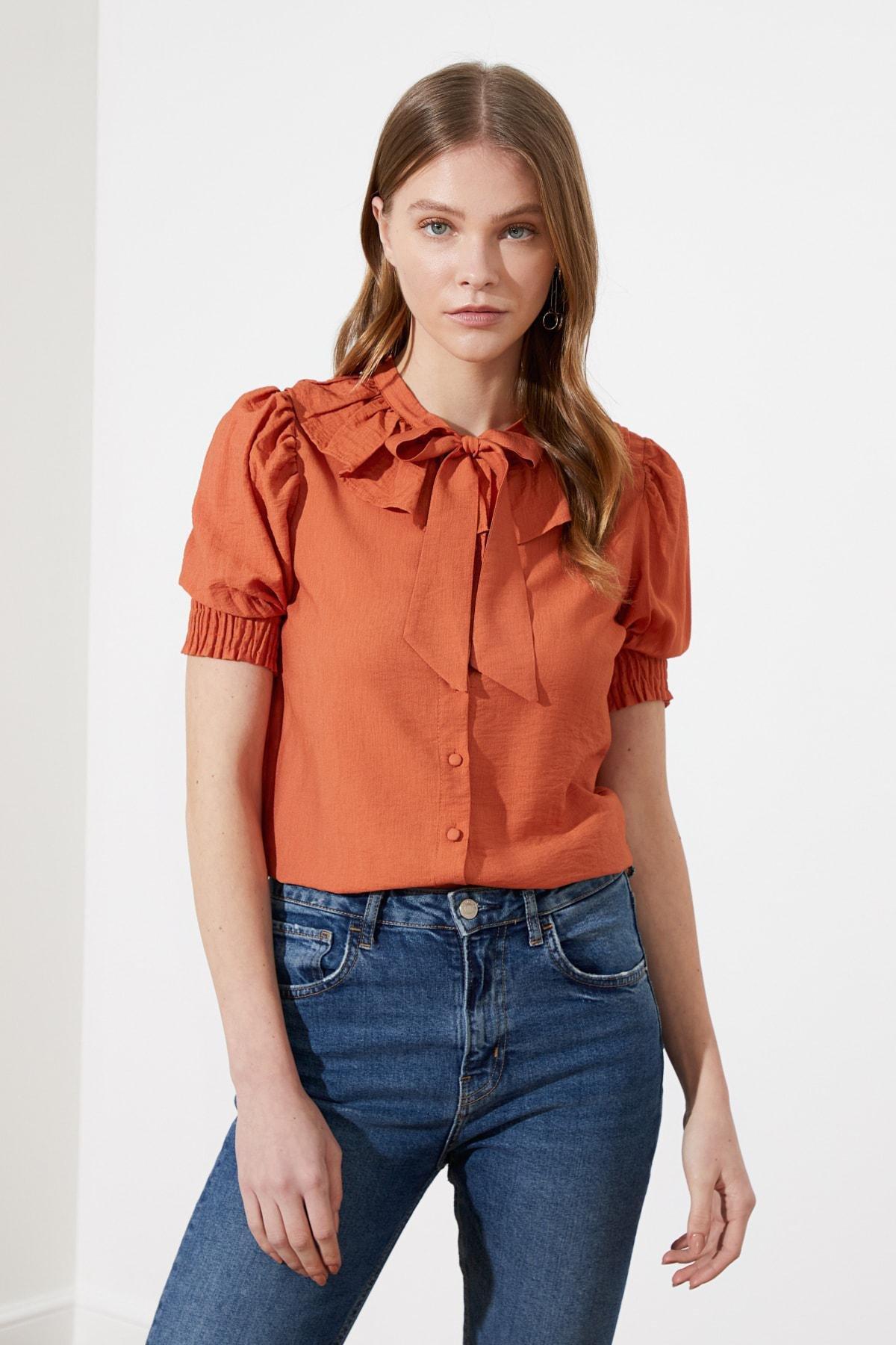 Brown Balloon Sleeves Shirt, , large image number 0