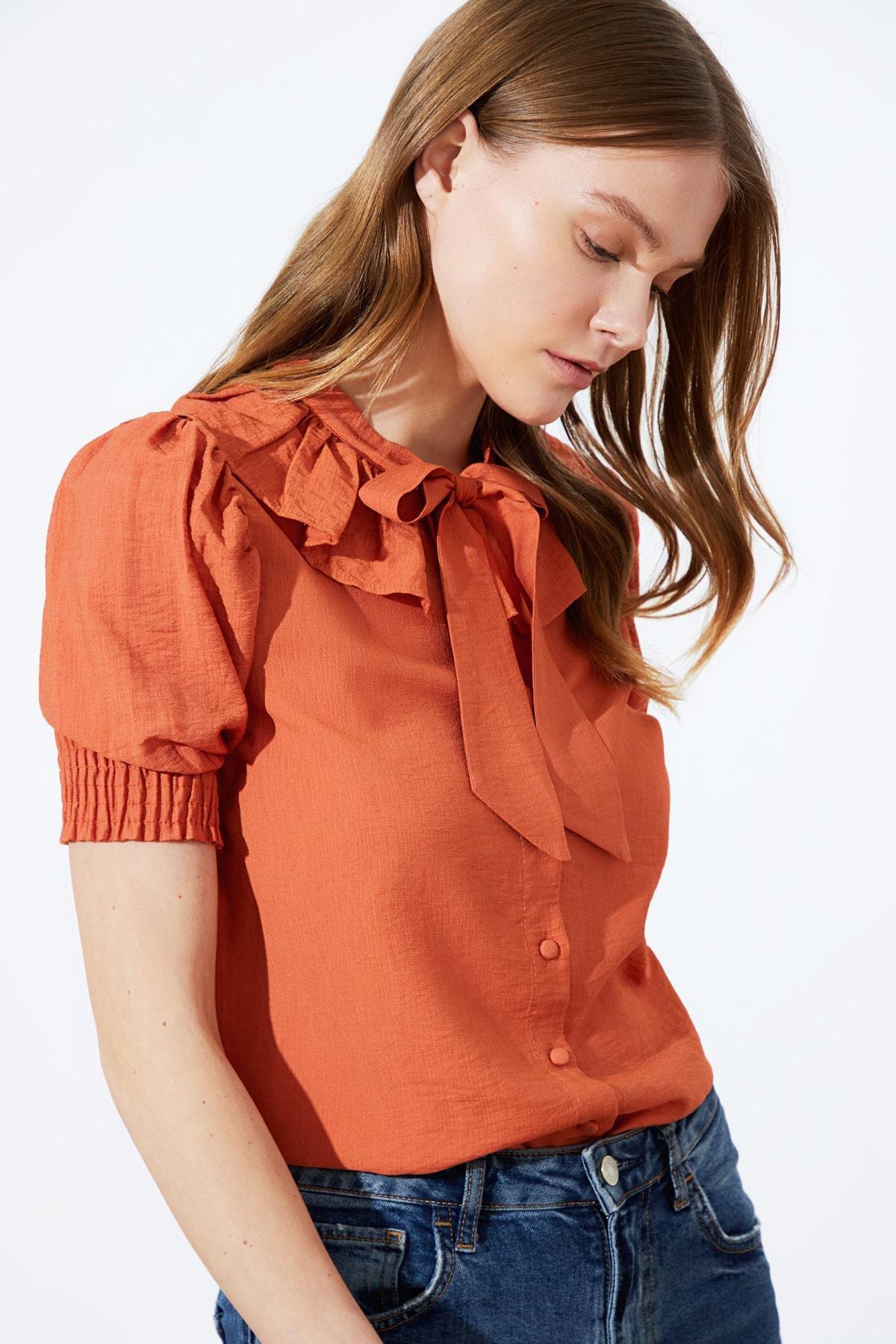 Brown Balloon Sleeves Shirt, , large image number 1