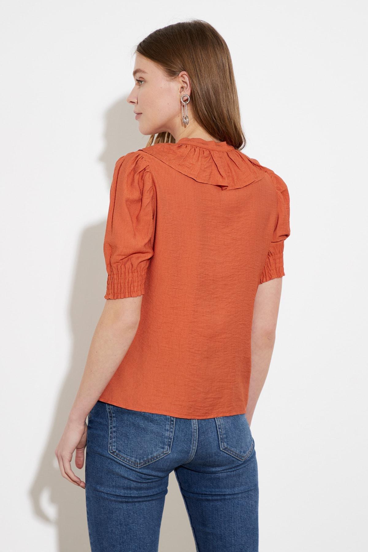 Brown Balloon Sleeves Shirt, , large image number 4