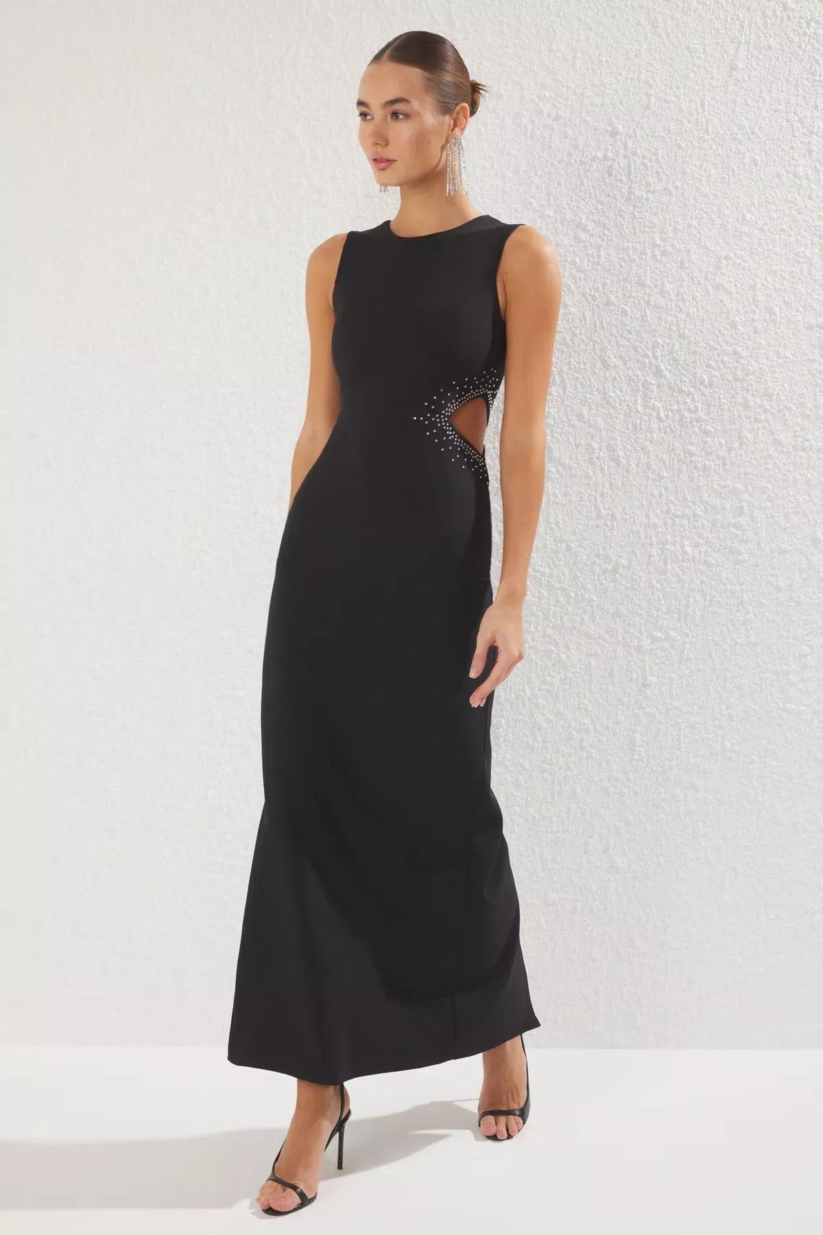 Black Printed Long Occasionwear Dress, , large image number 1