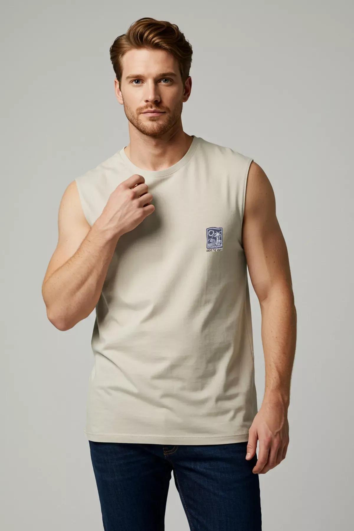 Beige Embroidered Undershirt, STONE, medium