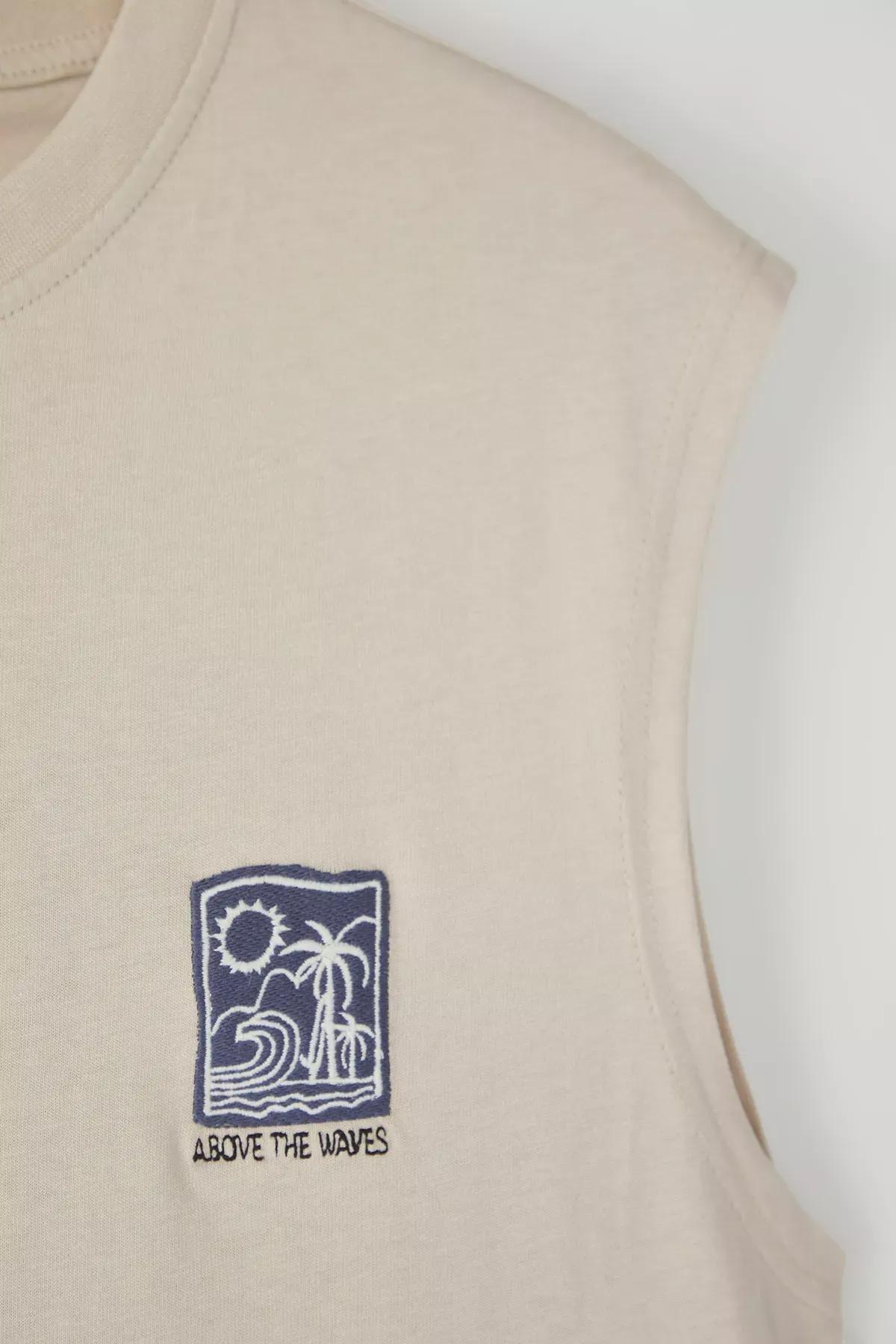 Beige Embroidered Undershirt, STONE, medium