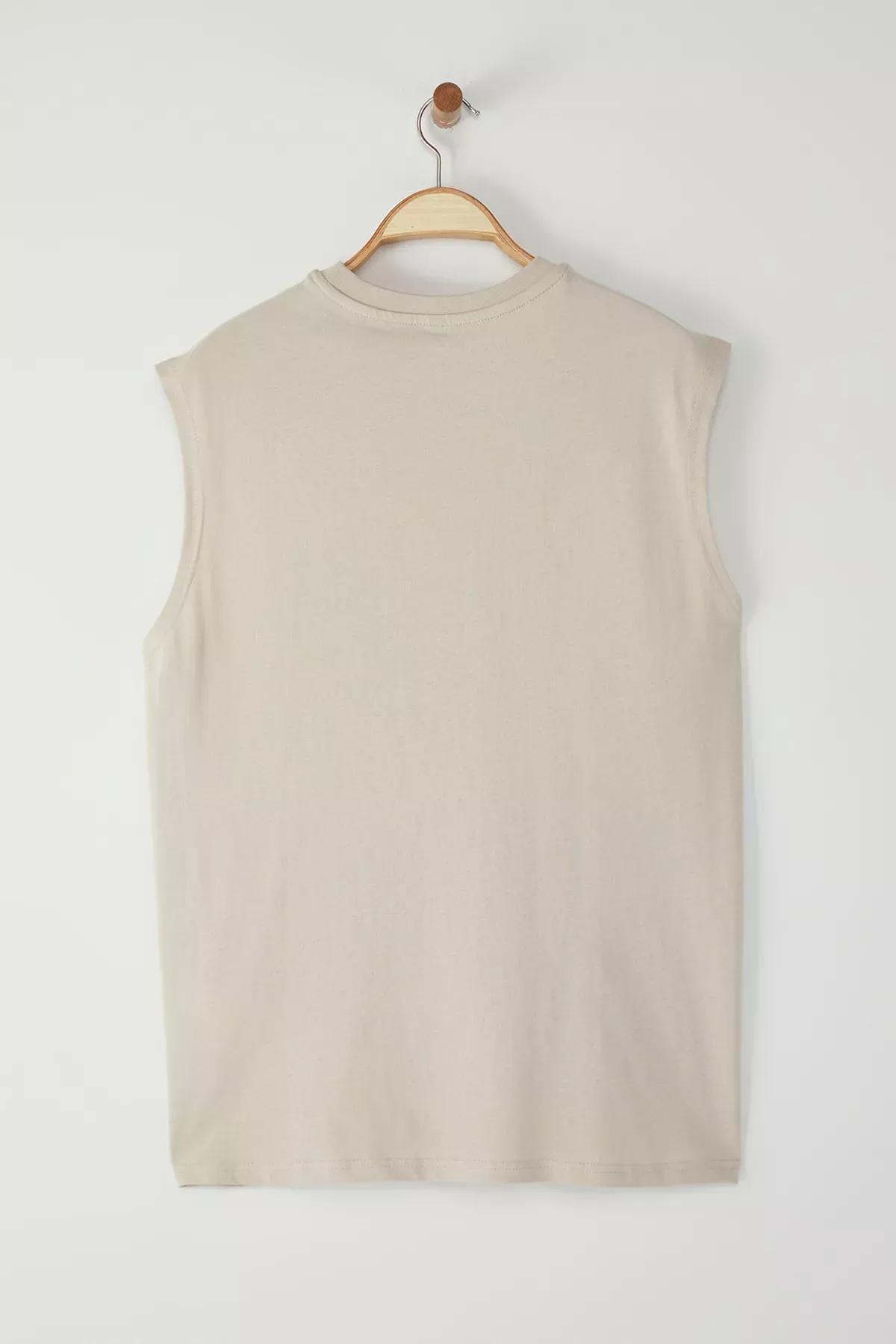Beige Embroidered Undershirt, , large image number 3