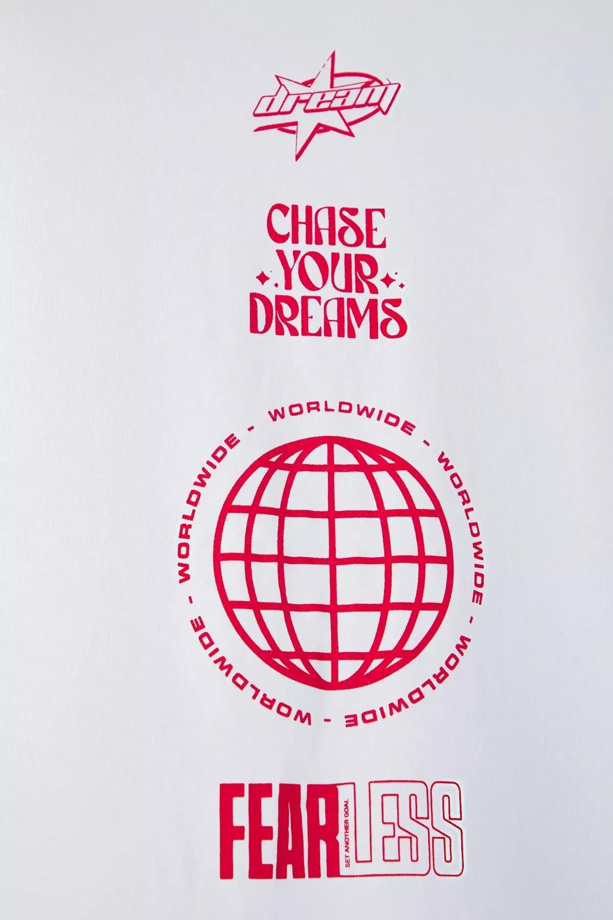 White Oversize Printed T-Shirt, , large image number 5
