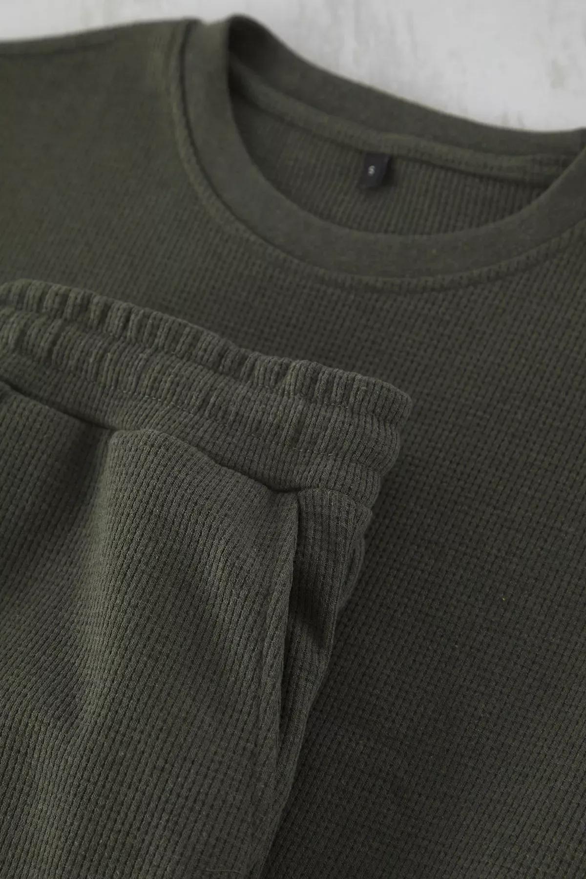 Green Oversize Textured Tracksuit, Khaki, large image number 6