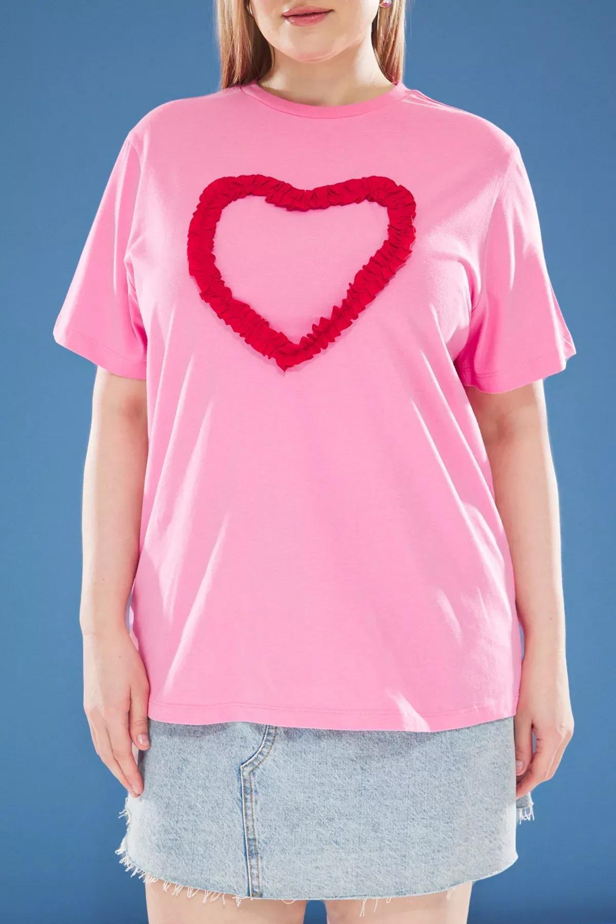 Pink Ruffled Detailed Plus-Size T-Shirt, C101_7329, large image number 2