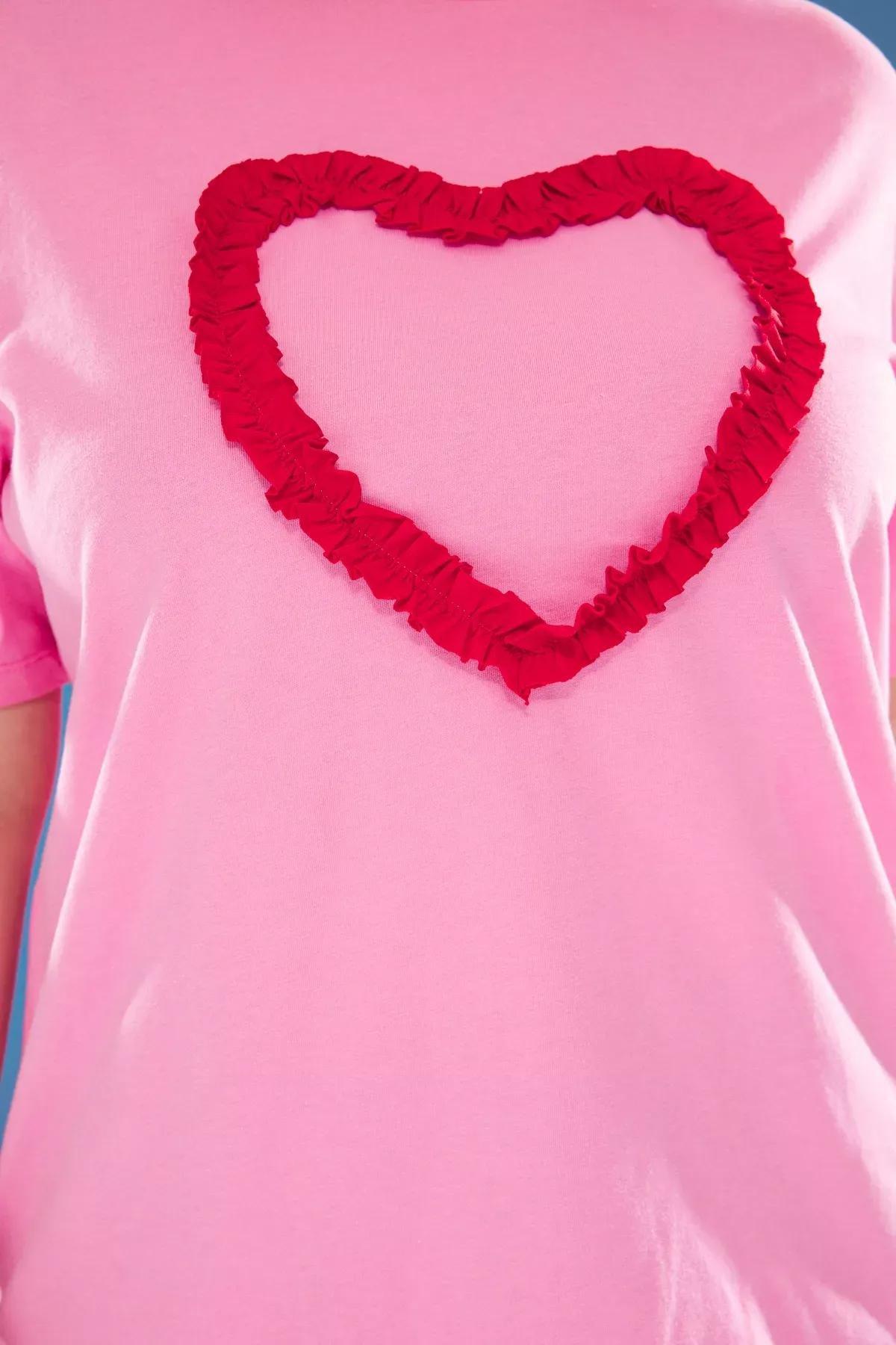 Pink Ruffled Detailed Plus-Size T-Shirt, C101_7329, large image number 3