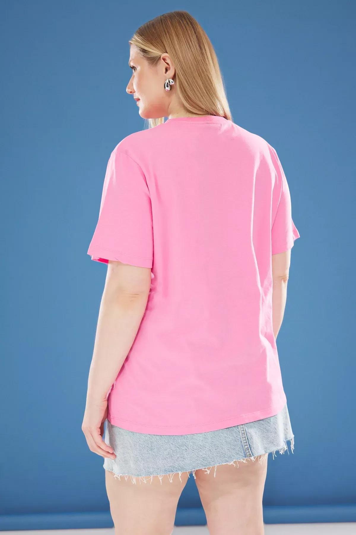 Pink Ruffled Detailed Plus-Size T-Shirt, C101_7329, large image number 4