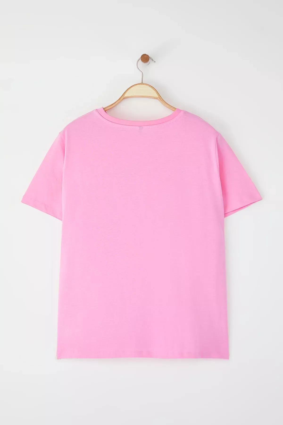 Pink Ruffled Detailed Plus-Size T-Shirt, C101_7329, large image number 5