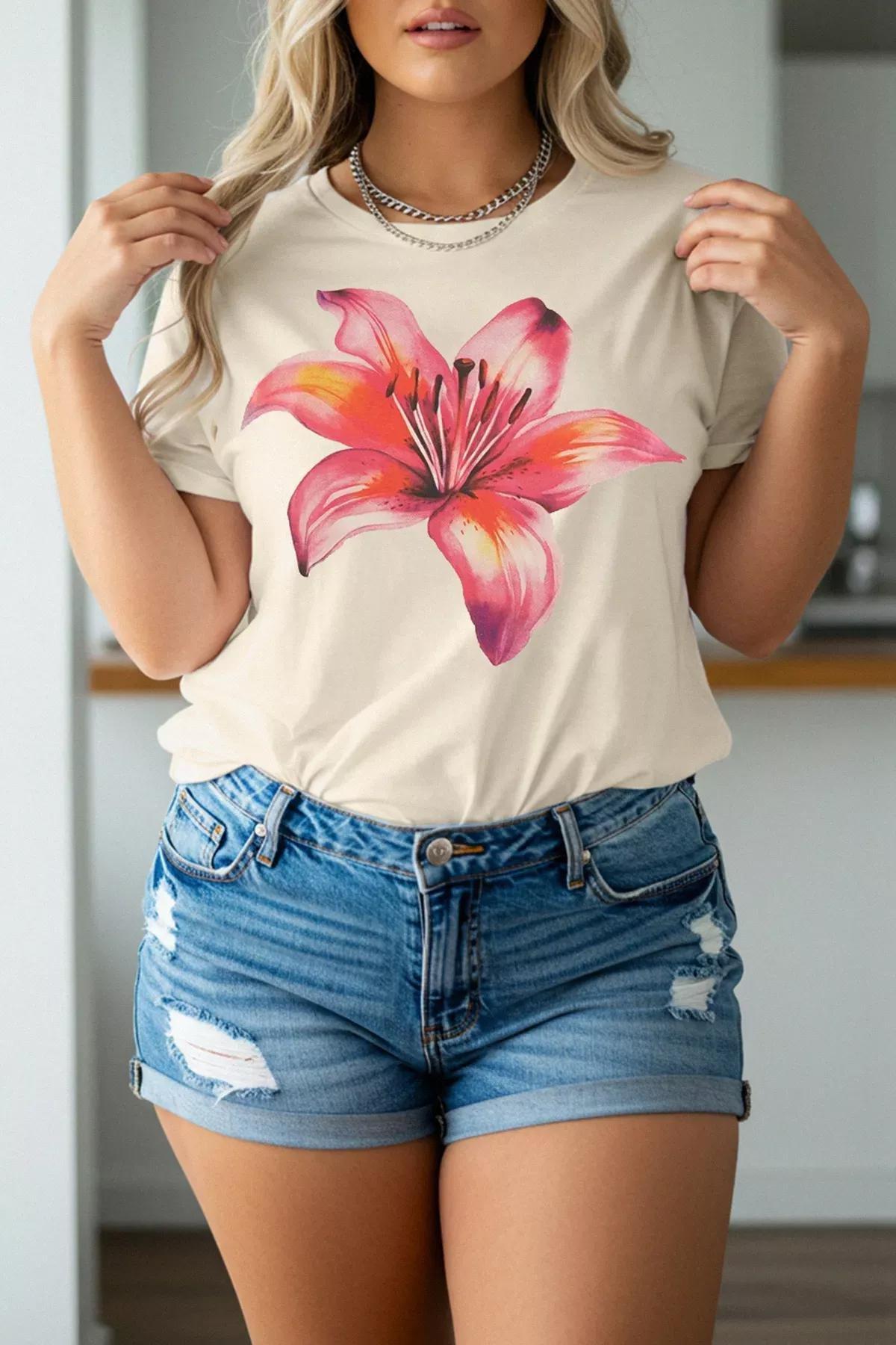 Grey Loose Fit Floral T-Shirt, STONE, large image number 0