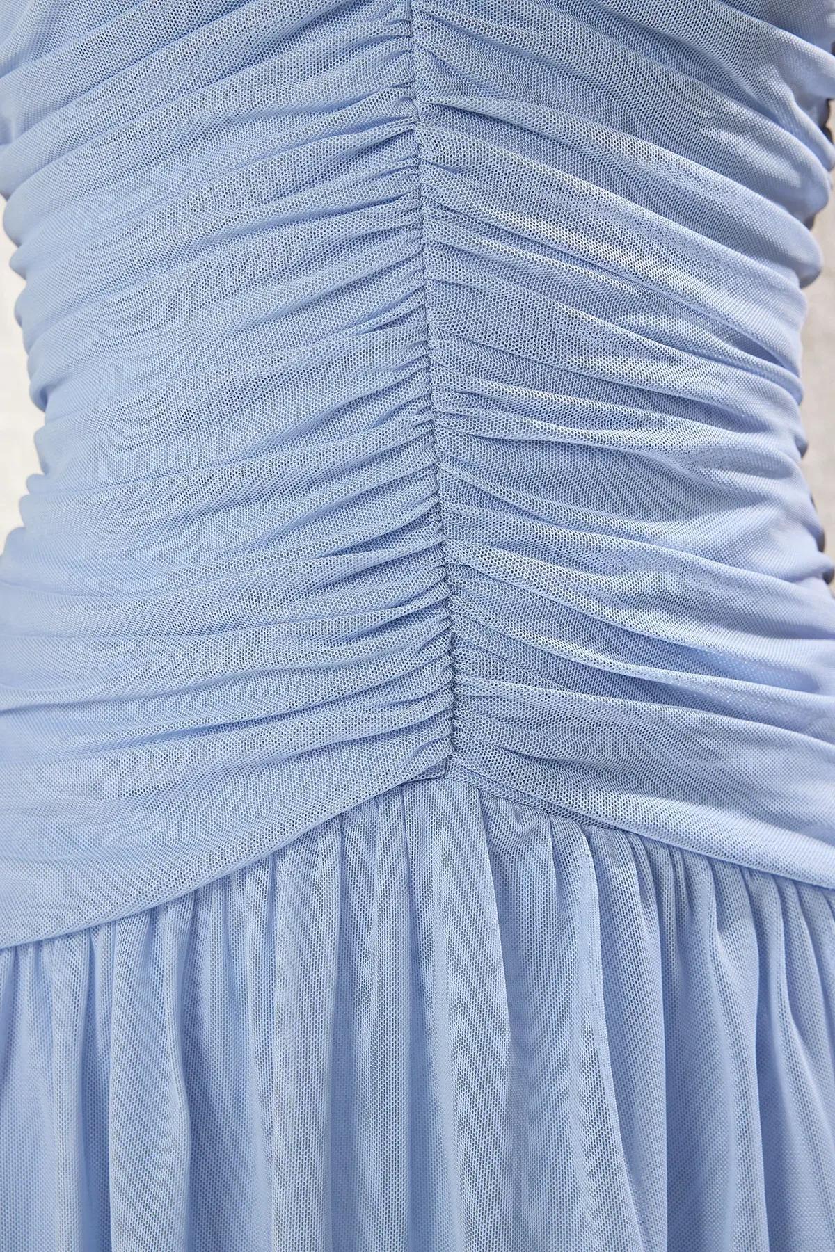 Blue  Pleated Tulle Dress, LIGHT BLUE, large image number 2