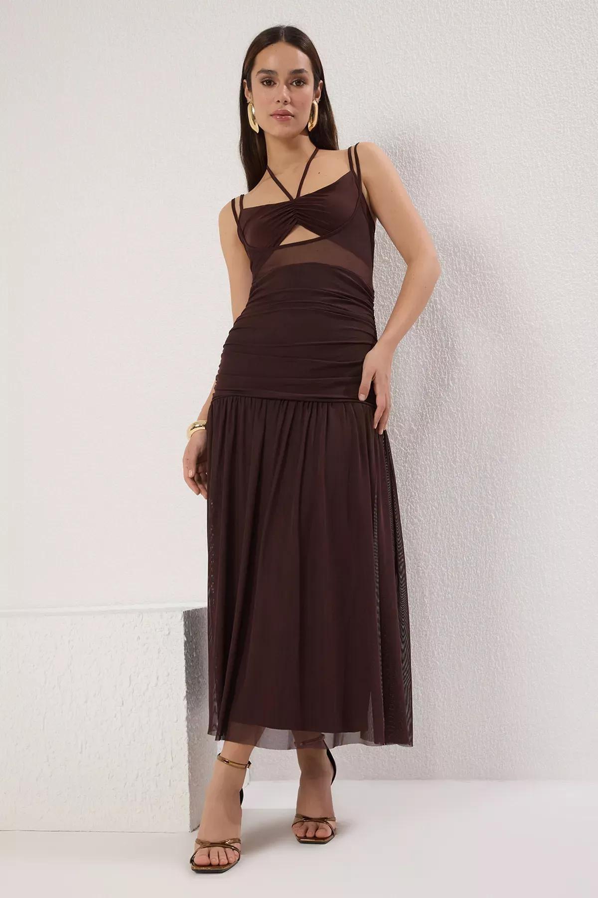 Brown Cut Out Window Dress, Brown, large image number 2
