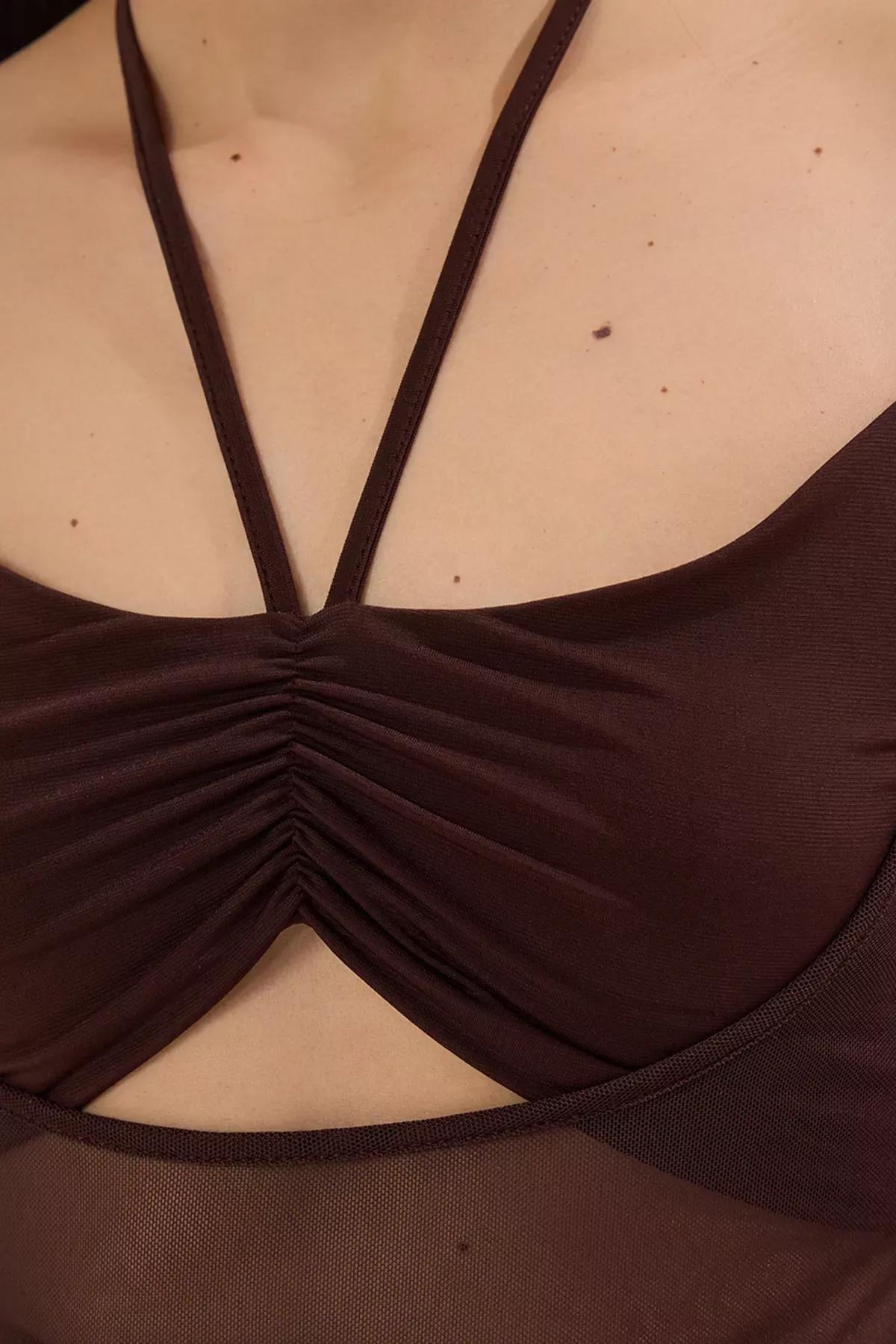 Brown Cut Out Window Dress, Brown, large image number 3