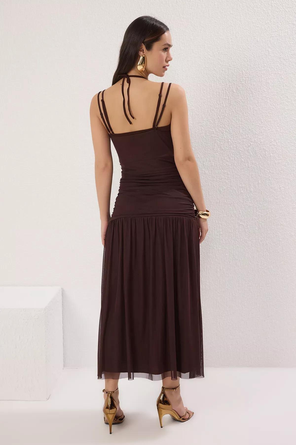 Brown Cut Out Window Dress, Brown, large image number 4