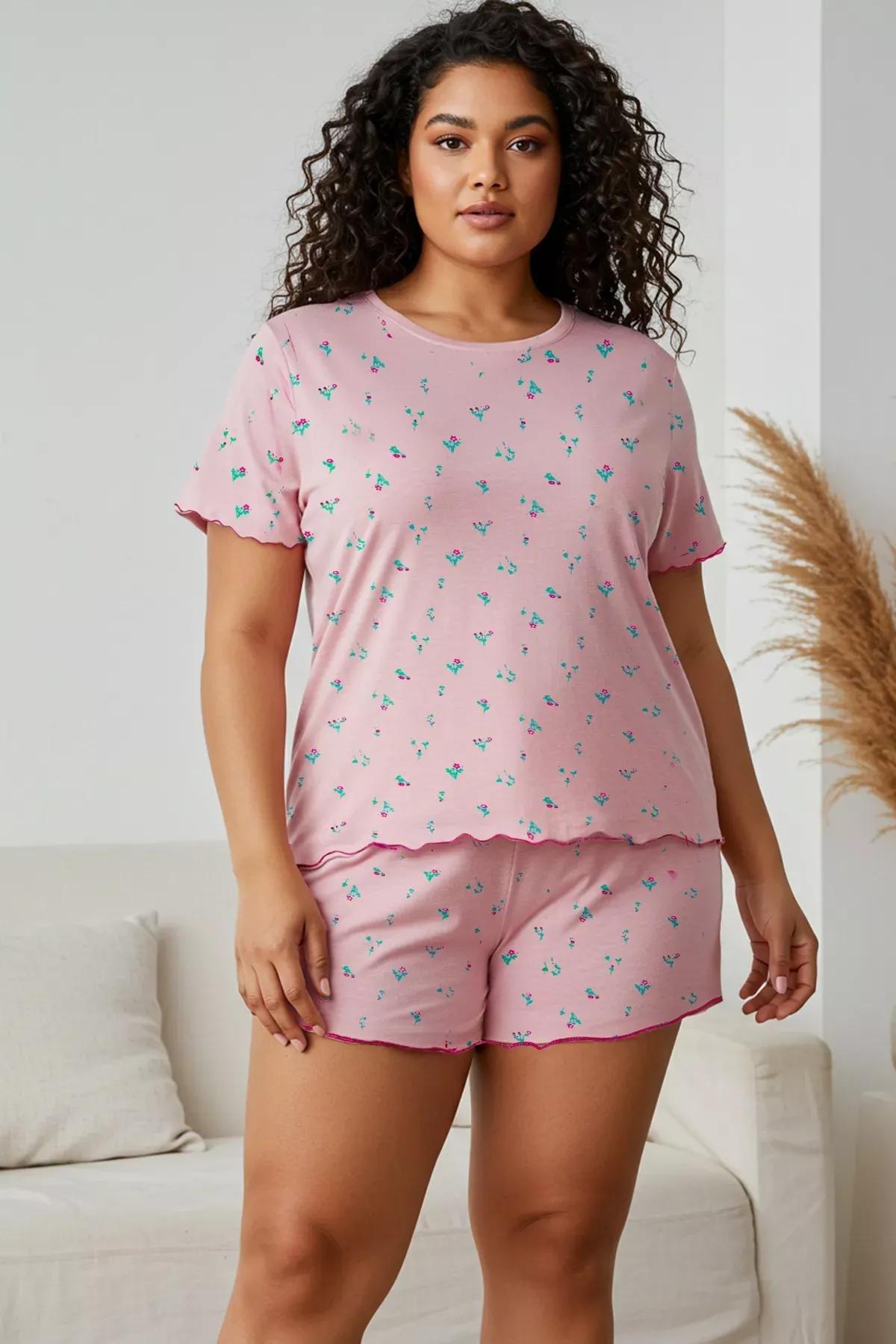 Pink Floral Patterned Knitted Pyjamas Set, C101_7329, large image number 1