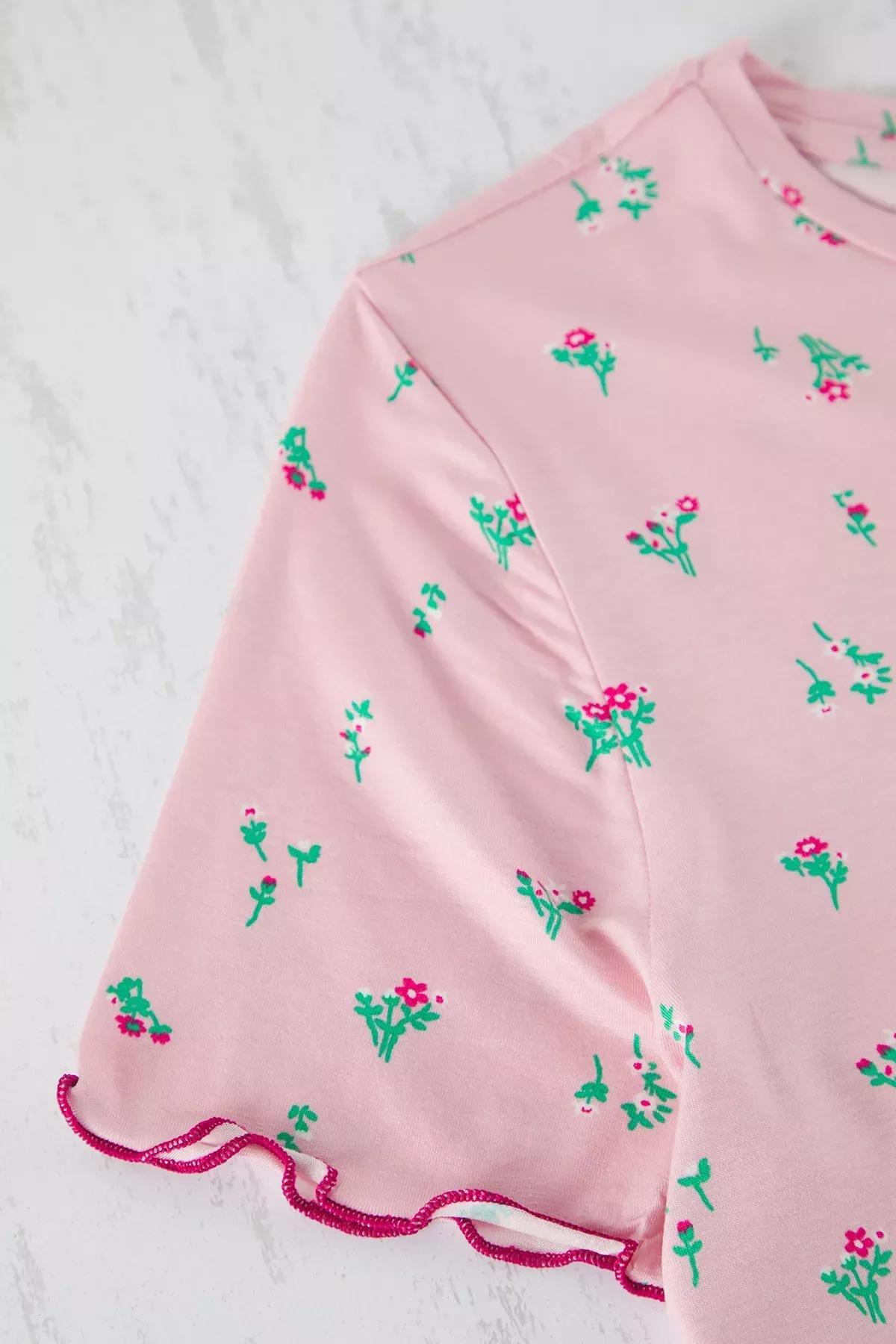 Pink Floral Patterned Knitted Pyjamas Set, C101_7329, large image number 2