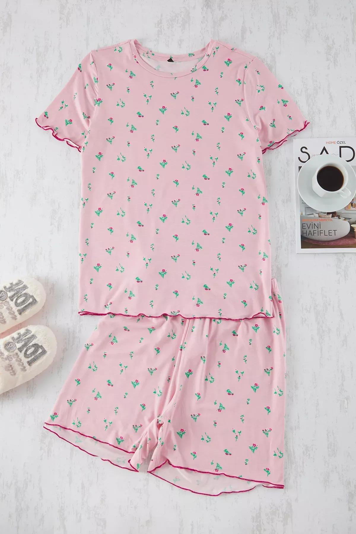 Pink Floral Patterned Knitted Pyjamas Set, C101_7329, large image number 3