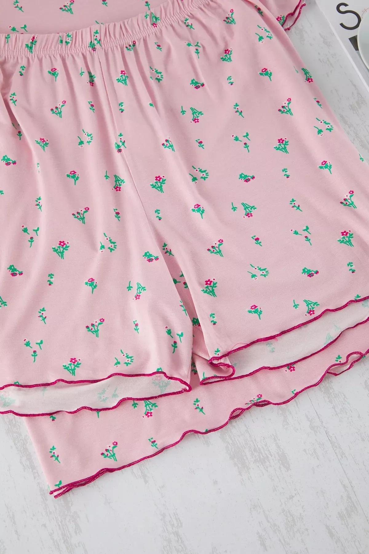 Pink Floral Patterned Knitted Pyjamas Set, C101_7329, large image number 4