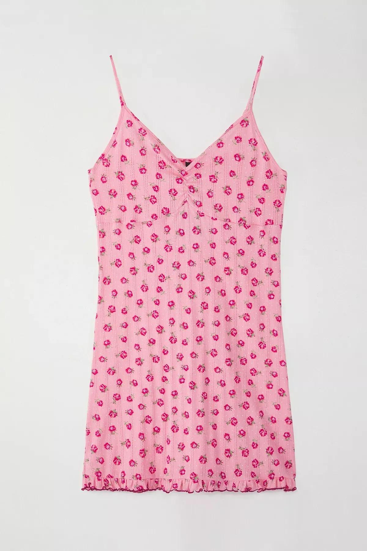 Pink Floral Openwork Knit Nightgown, , large image number 0