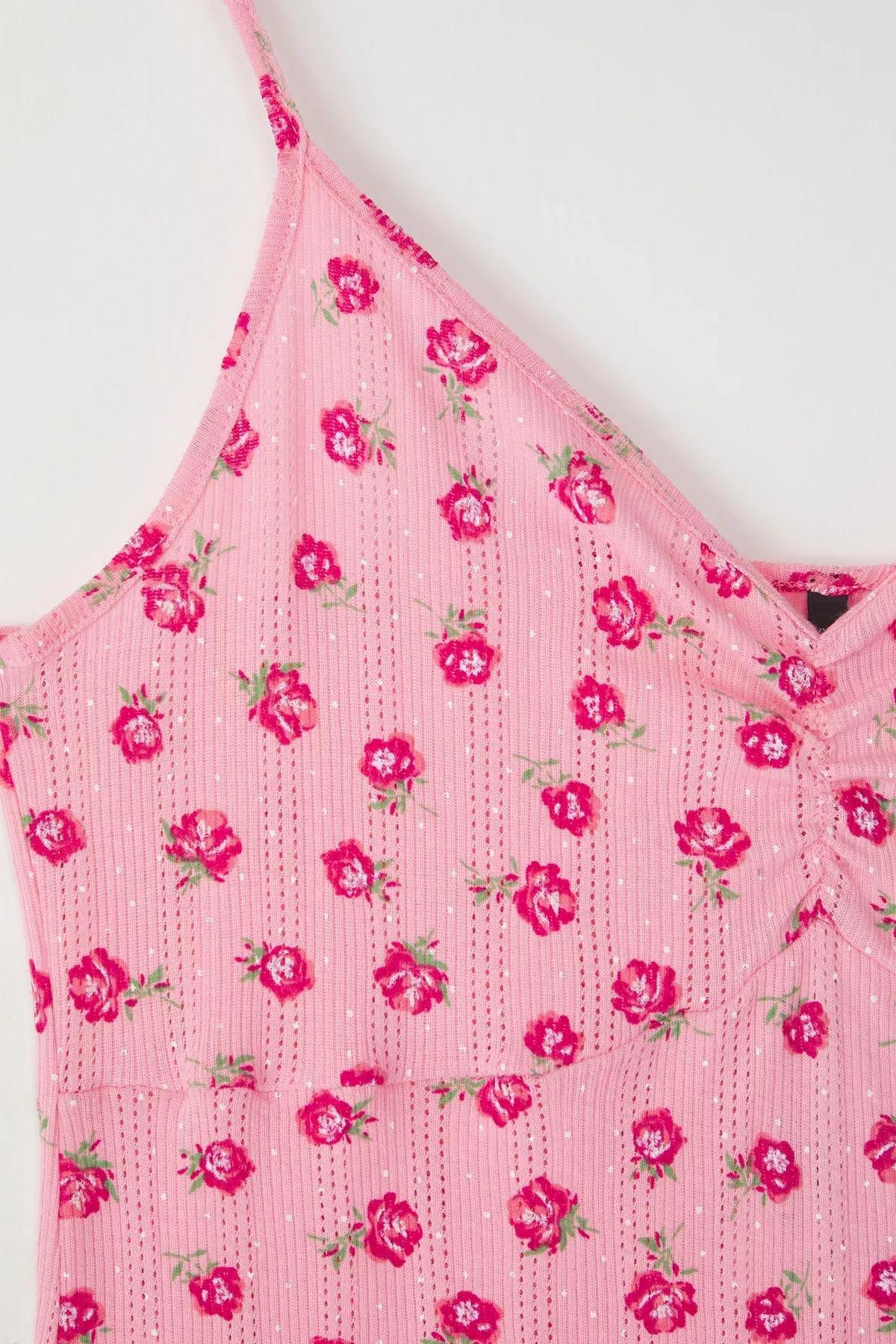 Pink Floral Openwork Knit Nightgown, , large image number 3
