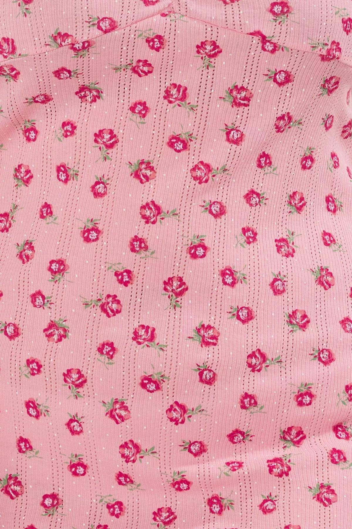 Pink Floral Openwork Knit Nightgown, , large image number 4