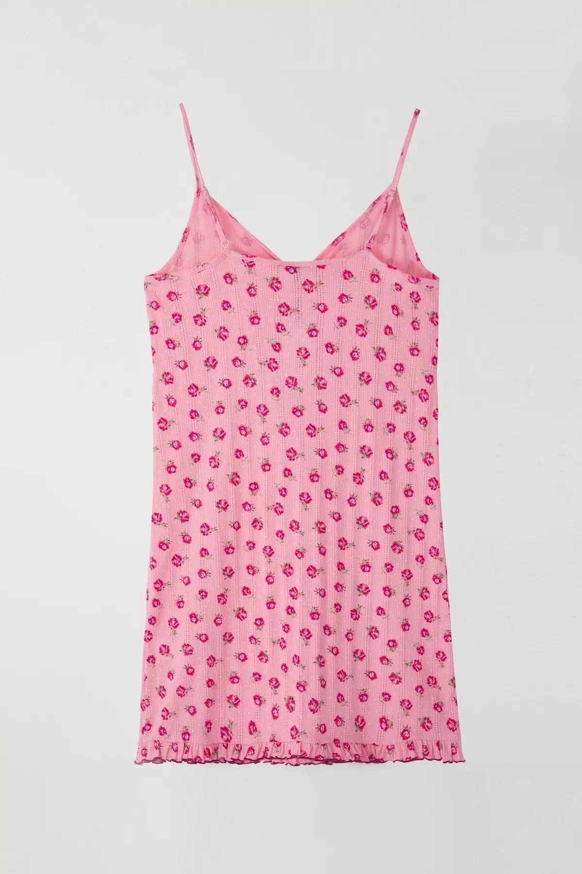 Pink Floral Openwork Knit Nightgown, , large image number 5