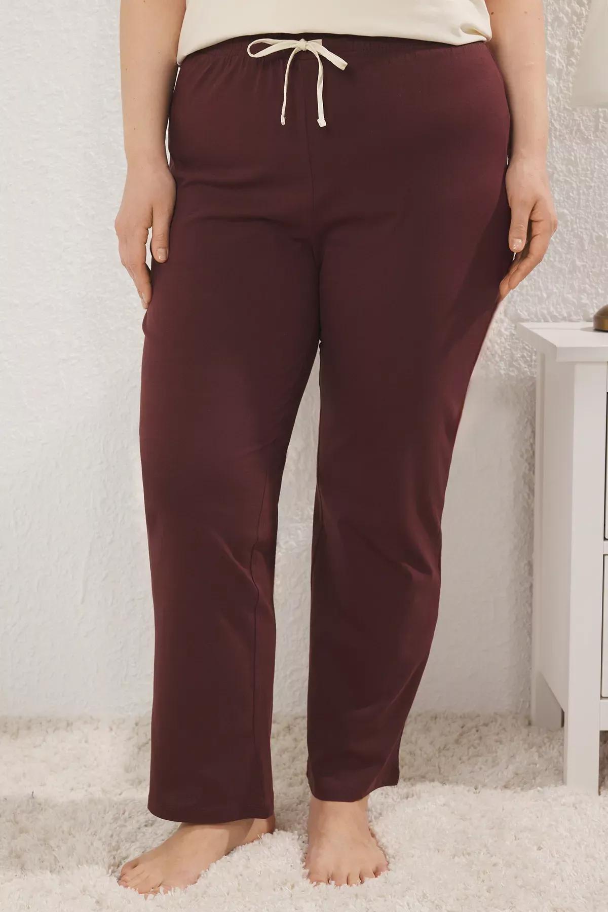 Brown Patterned Strap Knitted Pyjamas Set, Brown, large image number 2