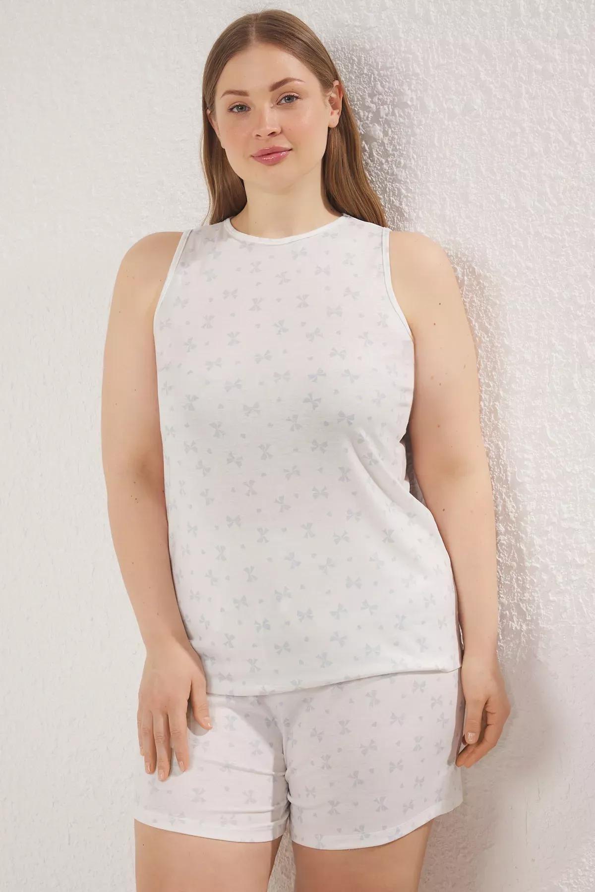 Multicolour Patterned Knitted Pyjamas Set, Ecru-Blue, large image number 2