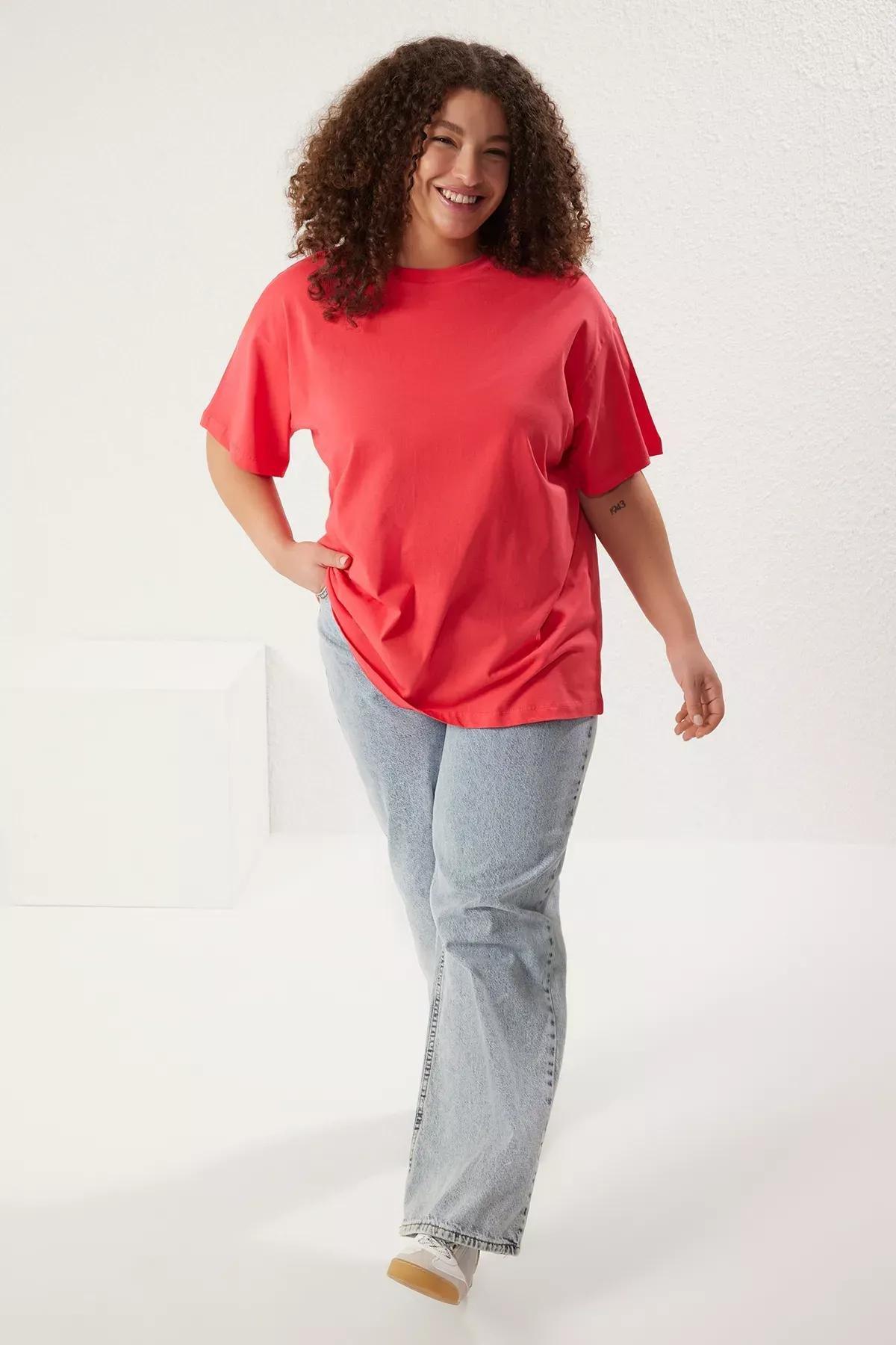 Red  Crew Neck T-Shirt, Pomegranate flower, large image number 1