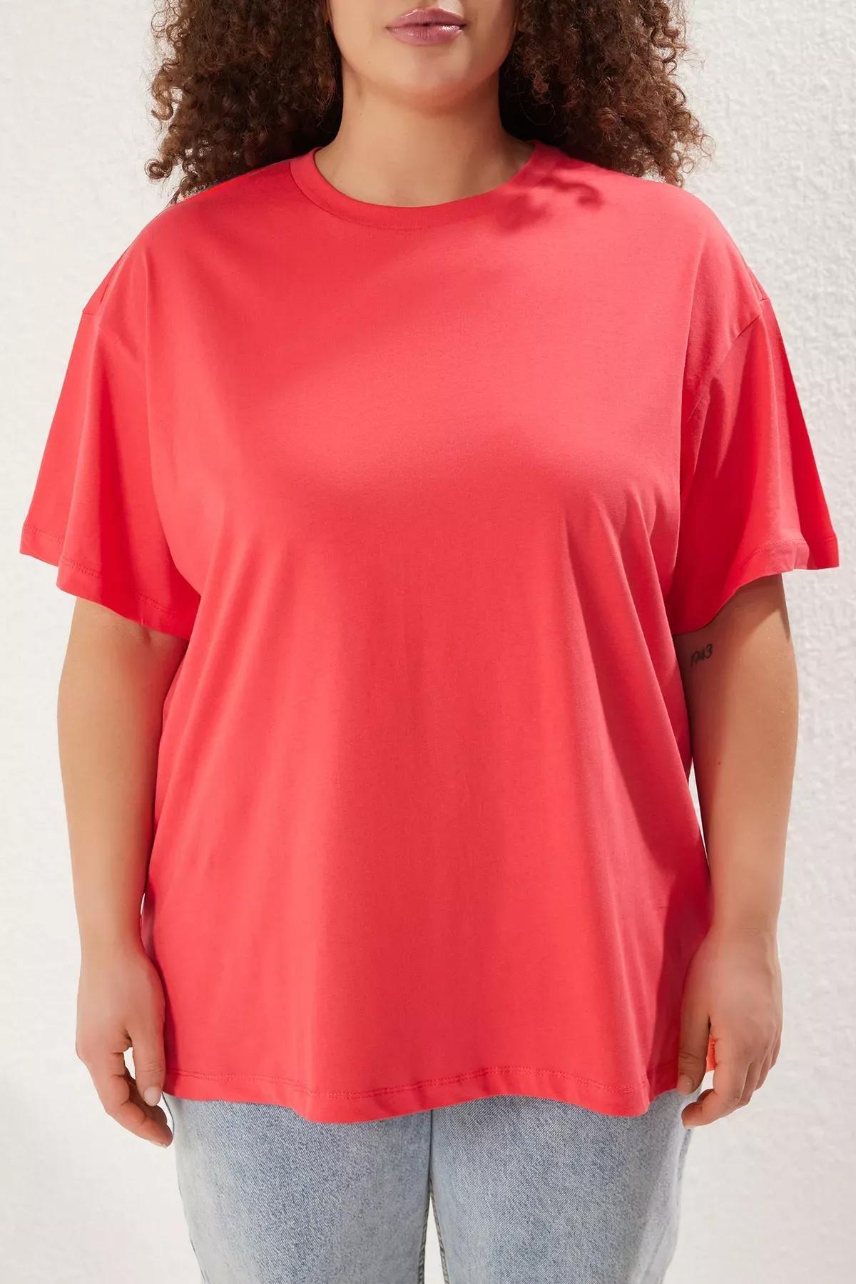 Red  Crew Neck T-Shirt, Pomegranate flower, large image number 2