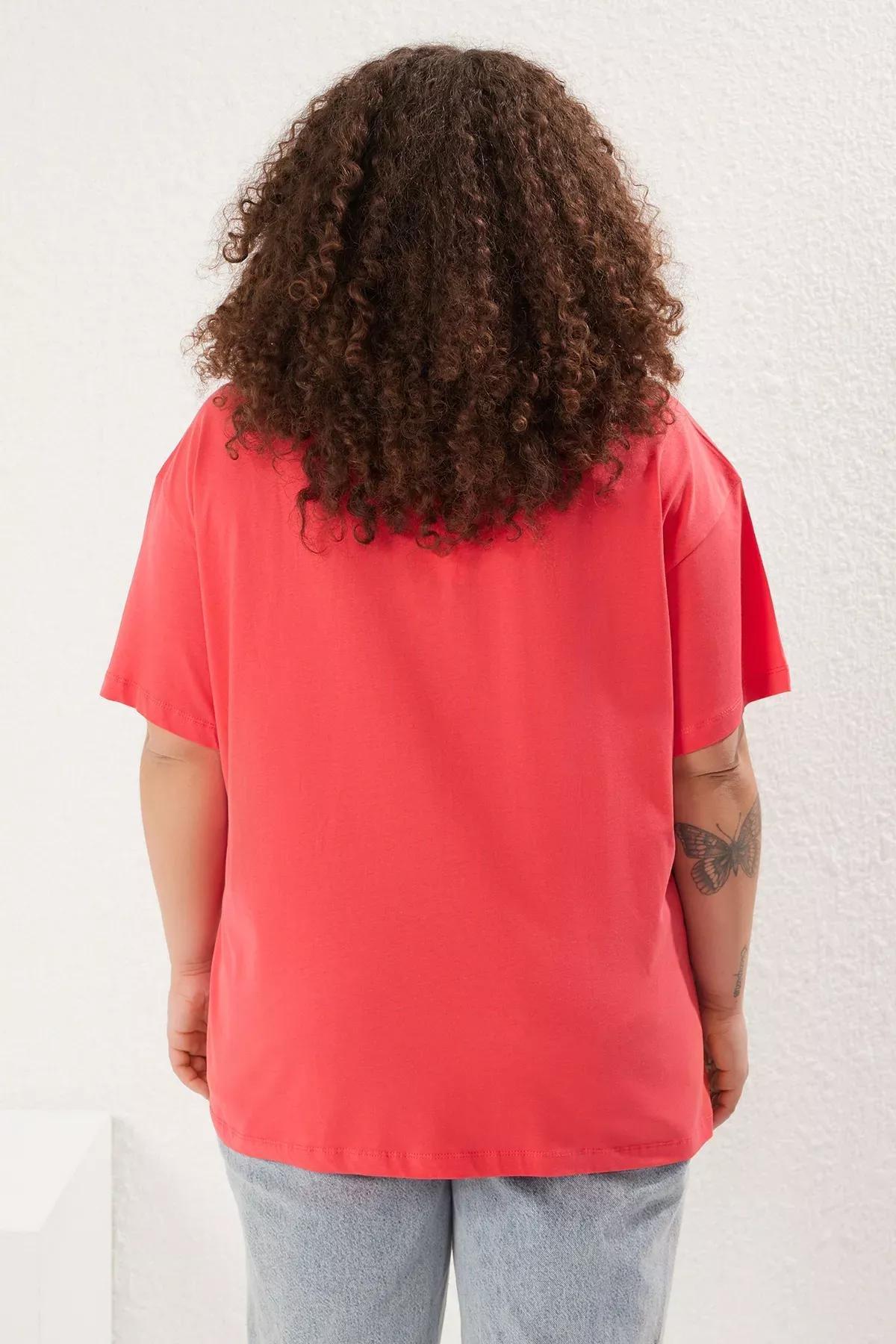 Red  Crew Neck T-Shirt, Pomegranate flower, large image number 4