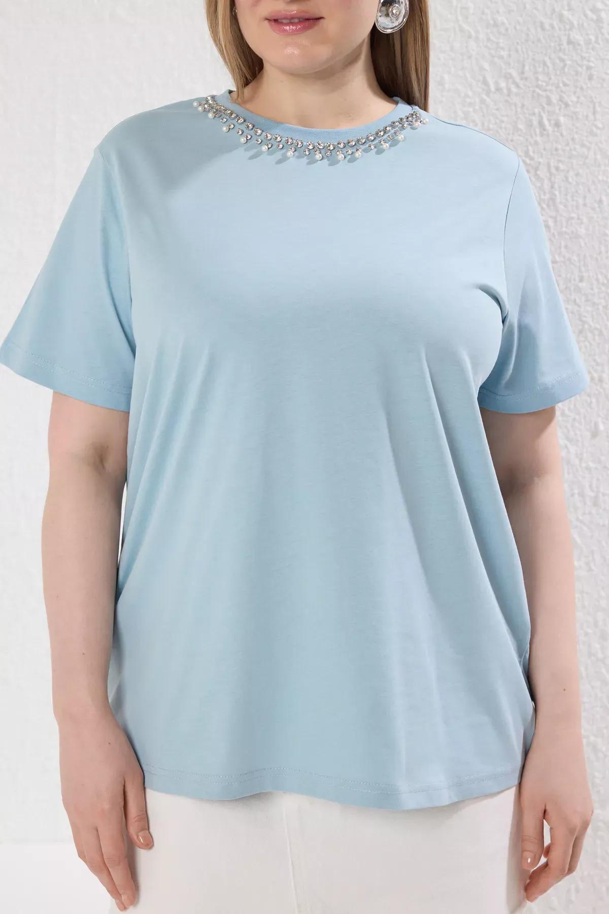 Blue Collar Stoned Boyfriend Fit 100% Cotton Knitted Plus Size T-shirt TBBSS25BF00021, , large image number 2