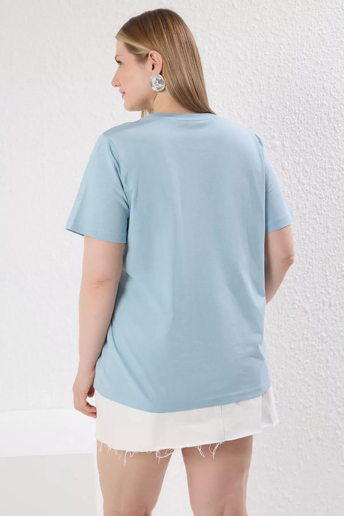 Blue Collar Stoned Boyfriend Fit 100% Cotton Knitted Plus Size T-shirt TBBSS25BF00021, , large image number 4