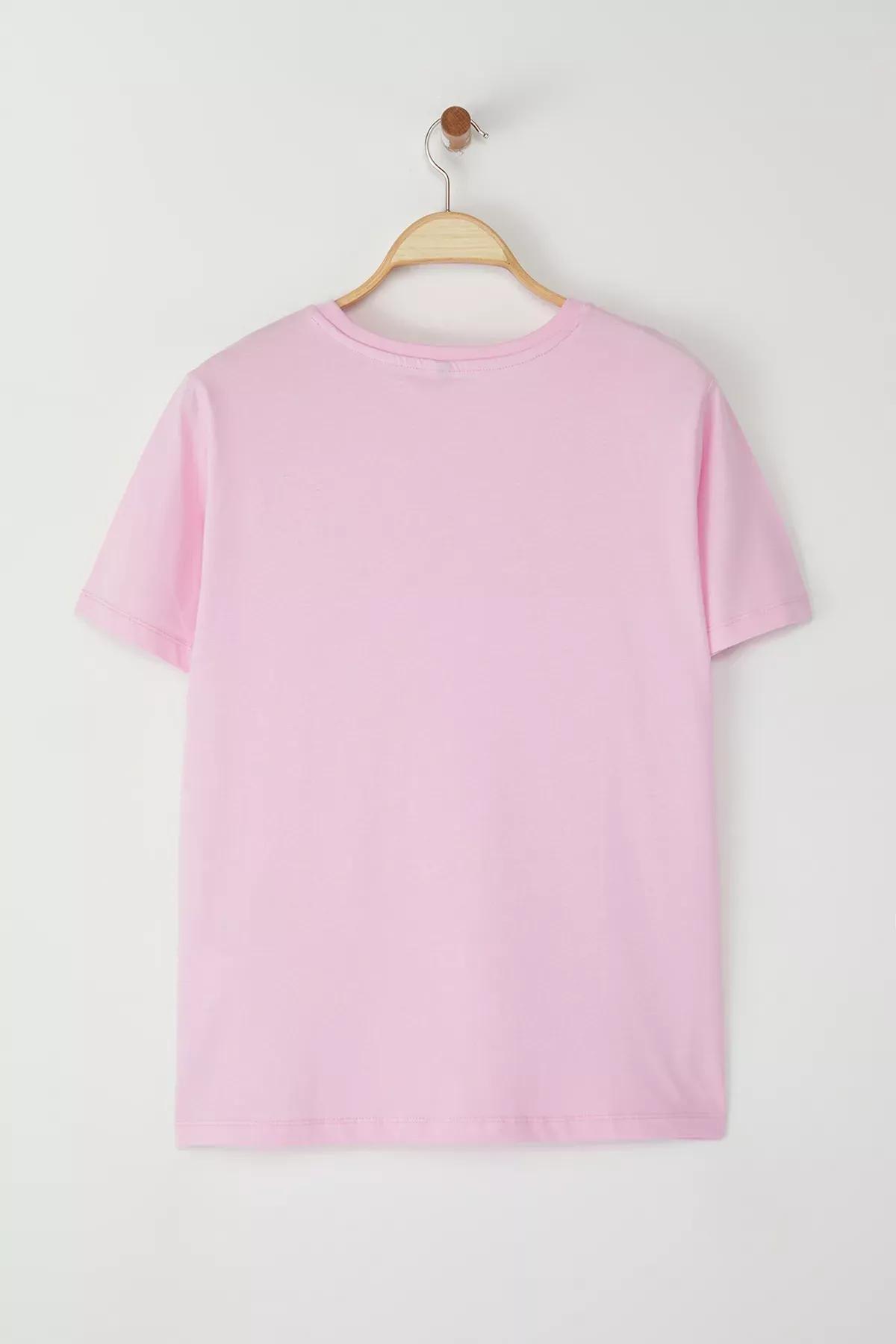 Pink Crew Neck Floral Embroidered Plus-Size T-Shirt, , large image number 2