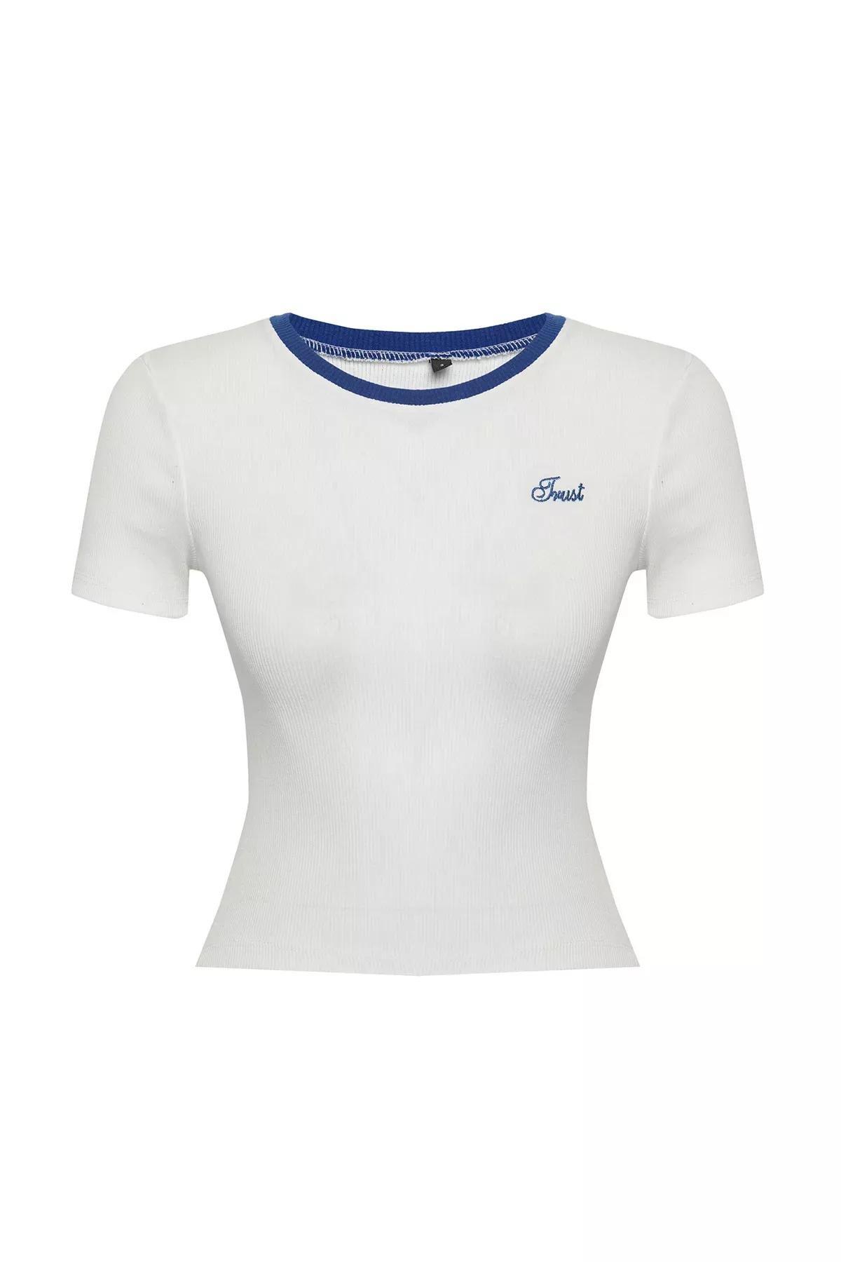 Beige Slogan Ribbed Knit Blouse, Ecru, large image number 4