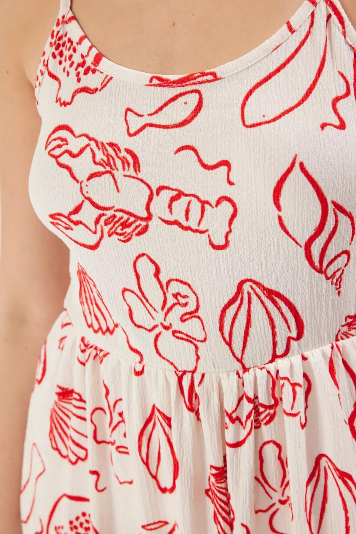 Red Printed Skater Maxi Knit Dress, Ecru, large image number 3