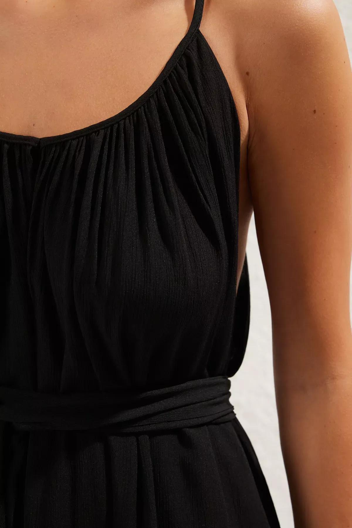 فستان طويل بحزام، أسود, BLACK, large image number 3