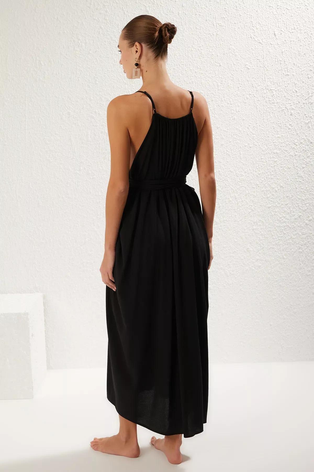 فستان طويل بحزام، أسود, BLACK, large image number 4