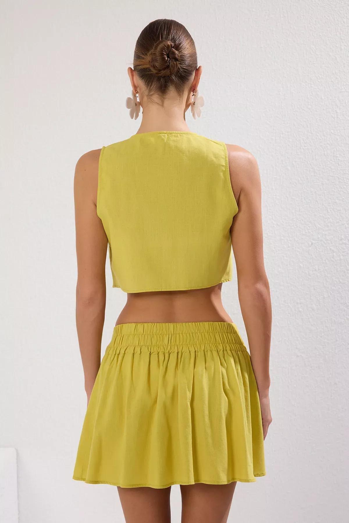 Green Pleated Flamed Cotton Co-Ord Set, OIL GREEN, large image number 3