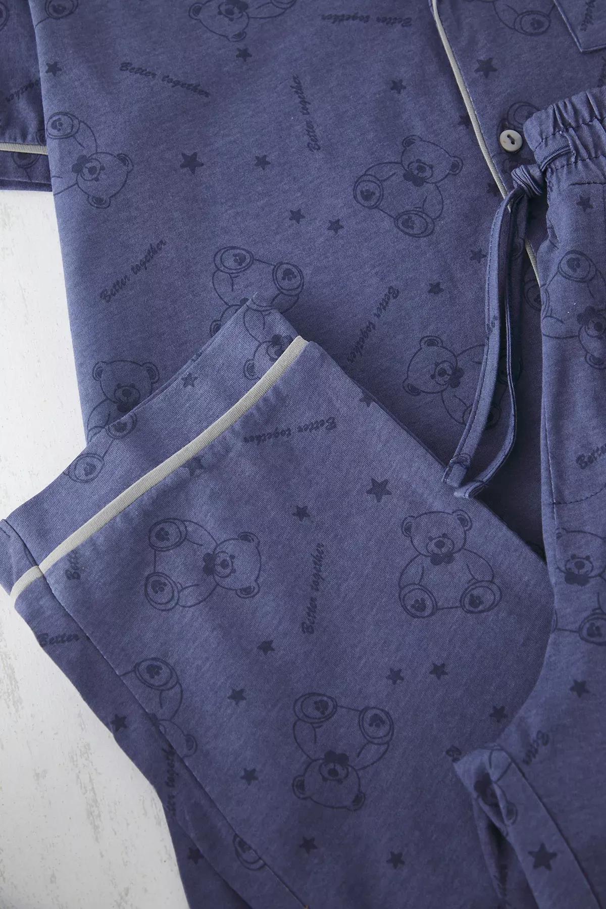 Purple Teddy Bear Printed Couple Pajama Set, Anthracite, large image number 1
