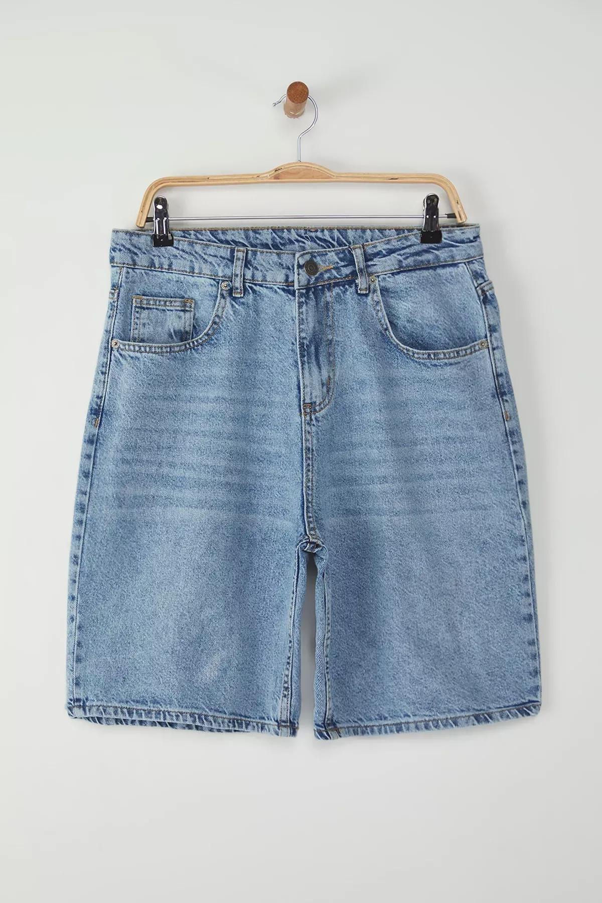 Blue Baggy Denim Shorts, Blue, large image number 0