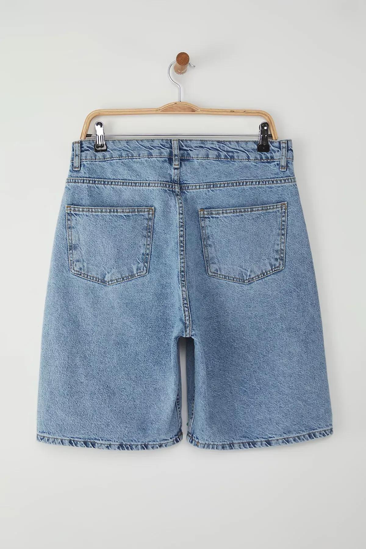 Blue Baggy Denim Shorts, Blue, large image number 3