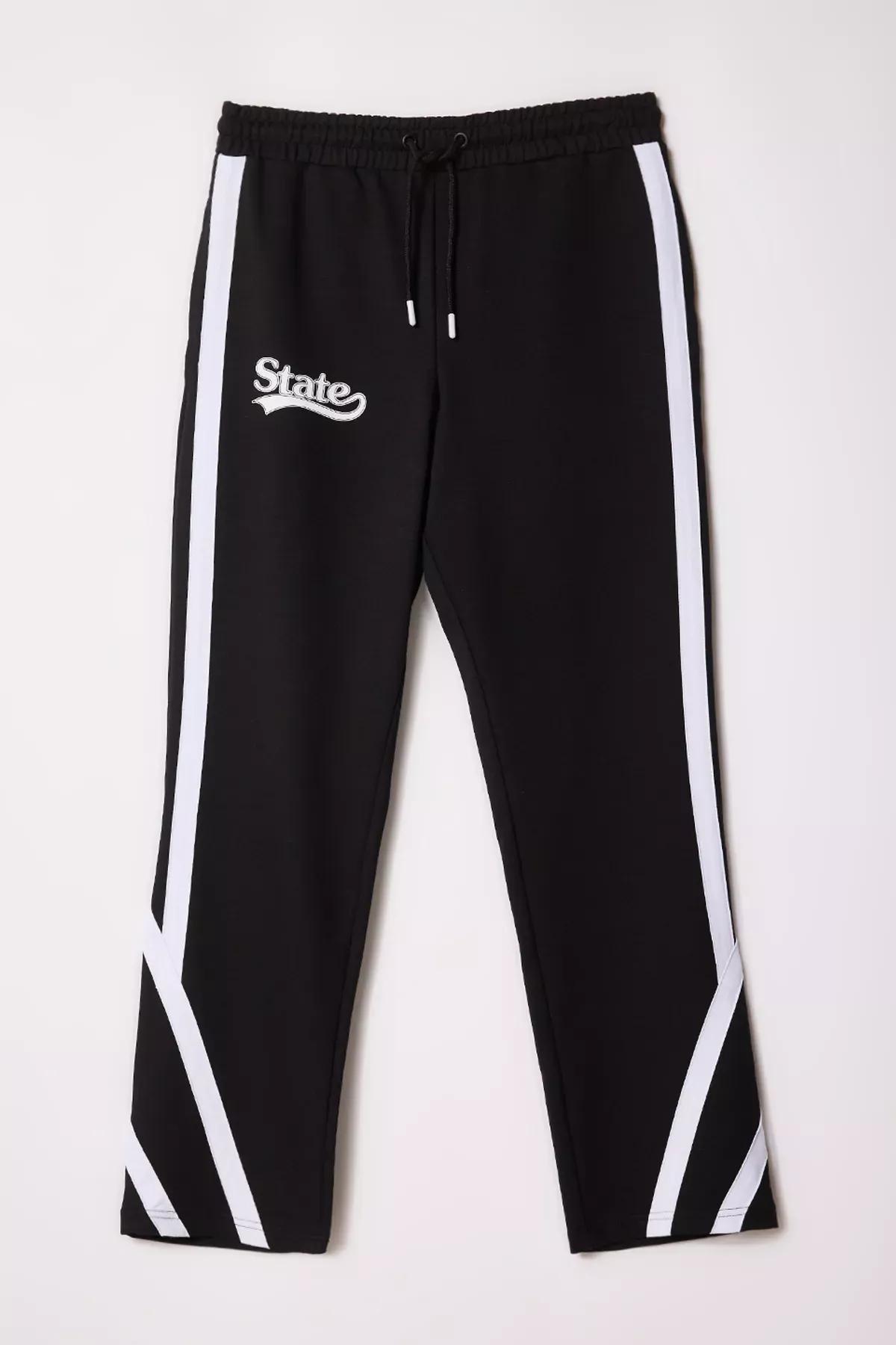 Black Regular Cut Stripe Sweatpants, BLACK, medium