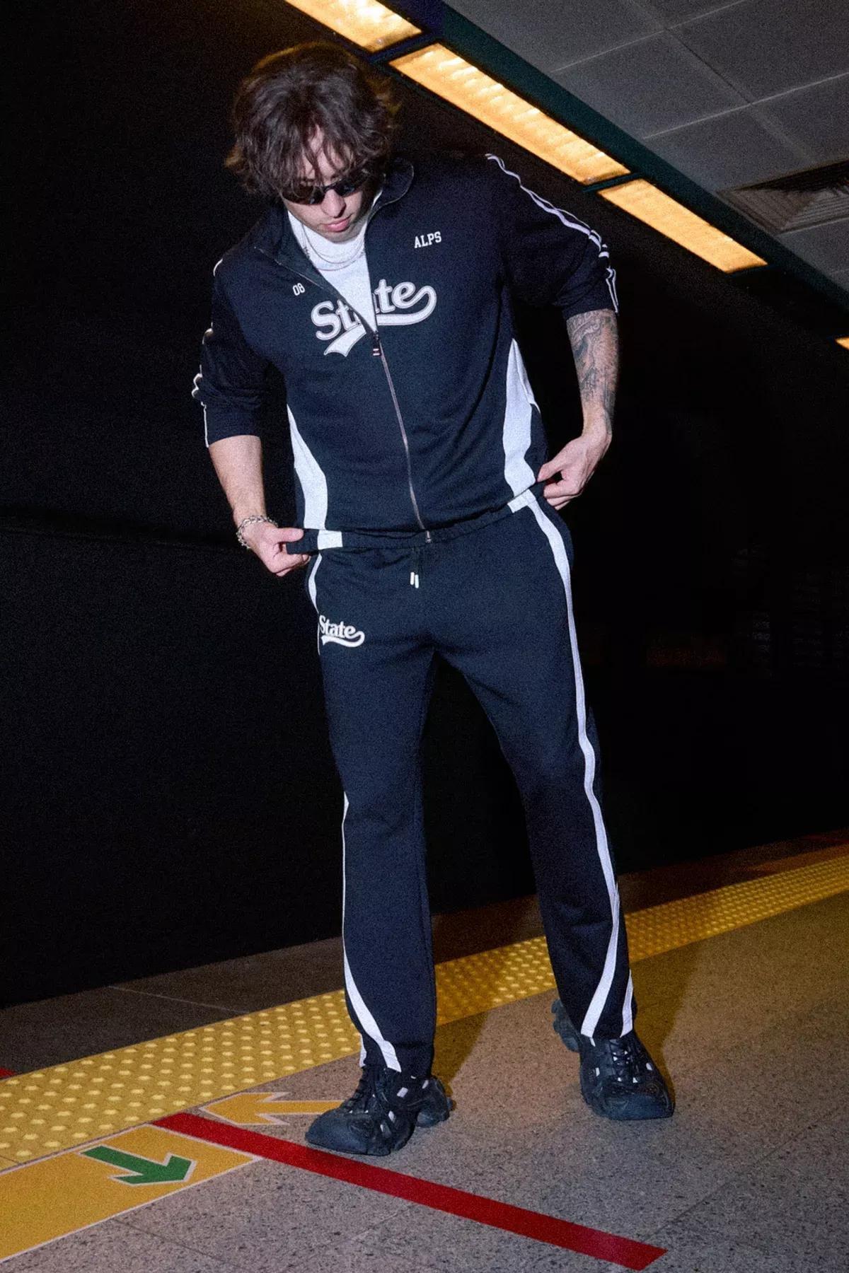 Black Regular Cut Stripe Sweatpants, BLACK, medium