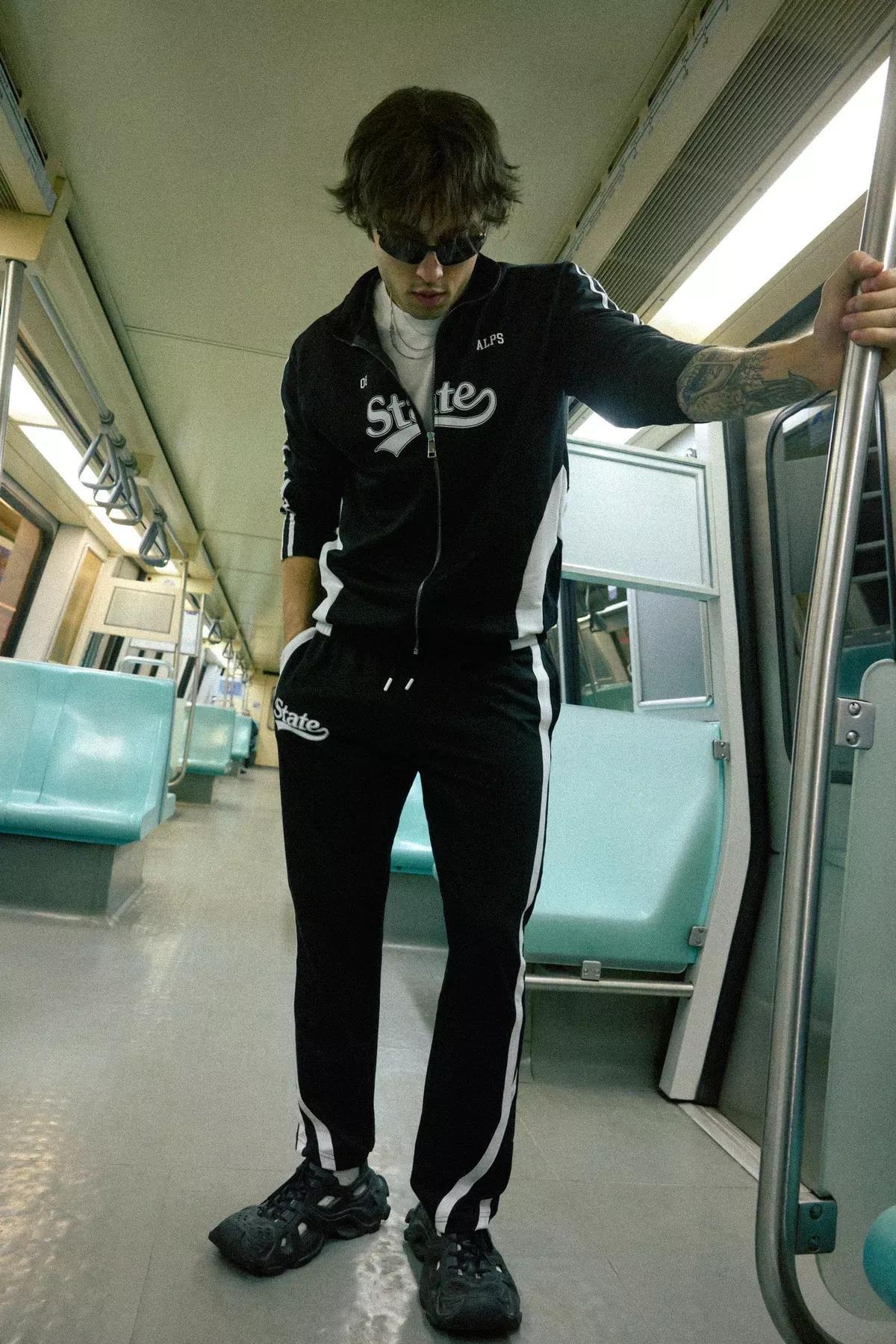 Black Regular Cut Stripe Sweatpants, BLACK, large image number 4