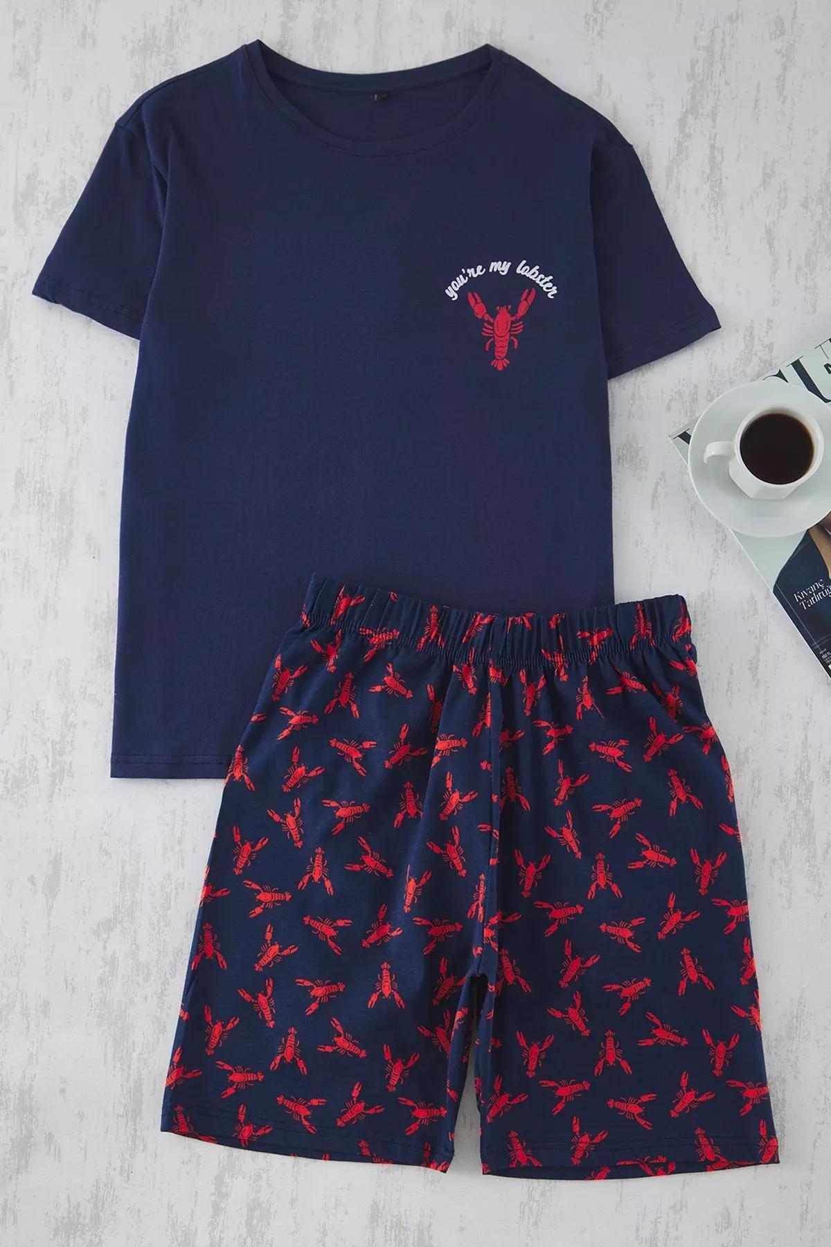 Navy Lobster Printed Pajama Set, , large image number 0