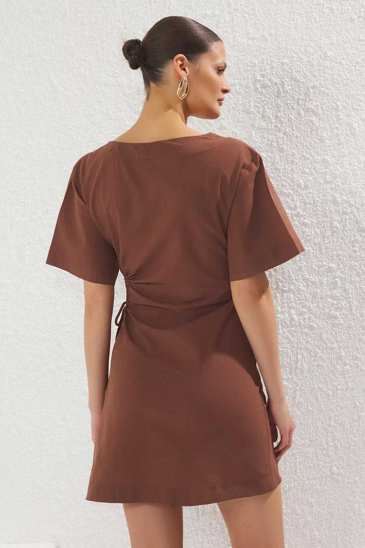 Brown Mini Cut-Out Window Dress, Brown, large image number 3