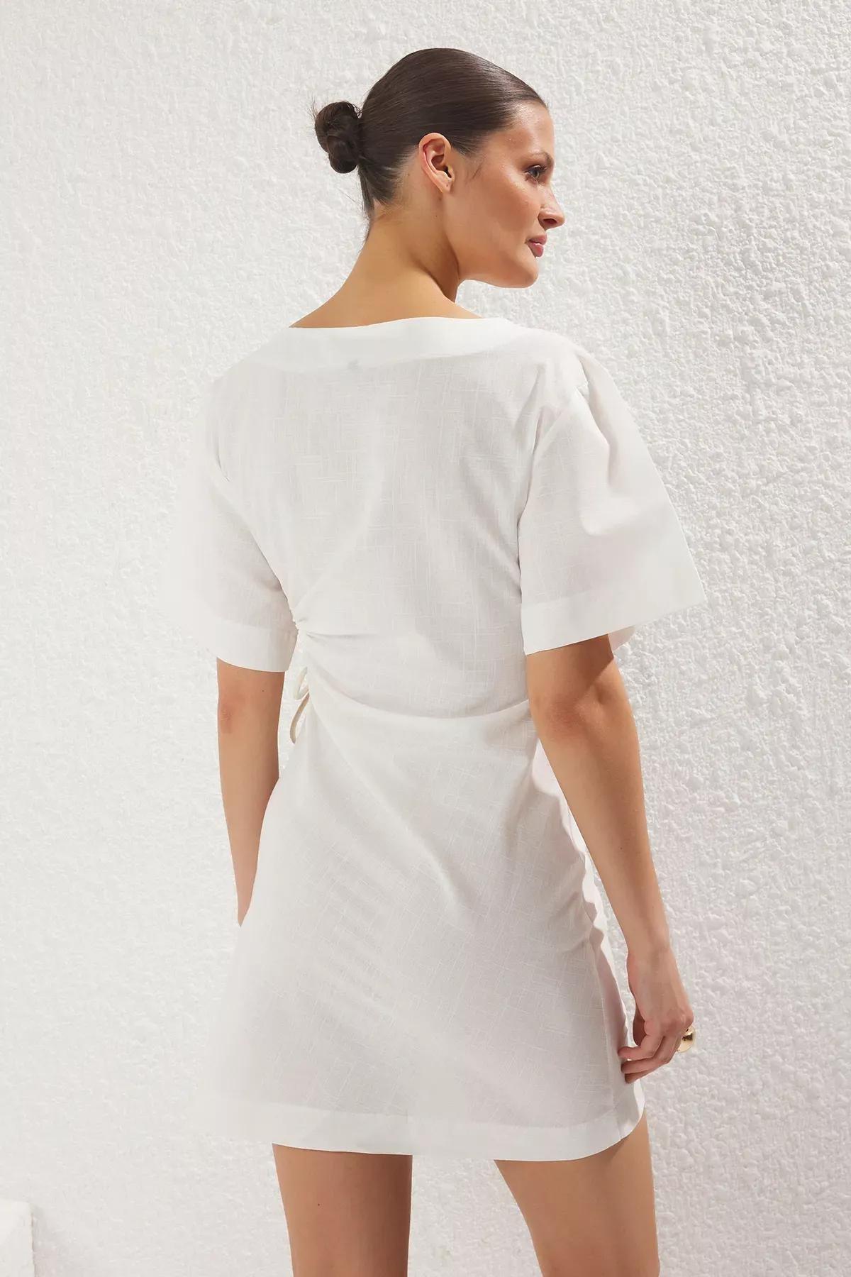 Beige Mini Dress, Ecru, large image number 8