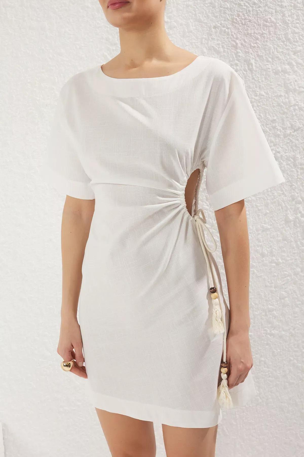 Beige Mini Dress, Ecru, large image number 9